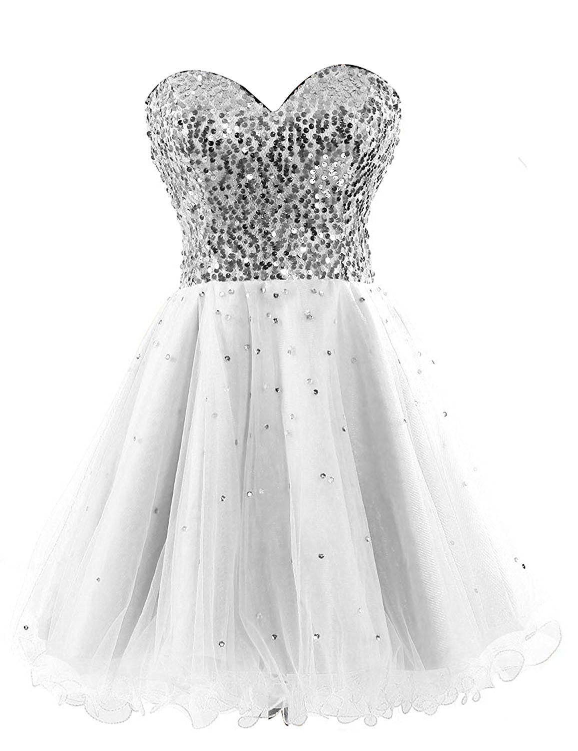 Sarahbridal Women's Sparkly Tulle Short Homecoming Dress - Elegant Sequin Prom Gown SD034 for Party, Dance, Formal Events & Special Occasions