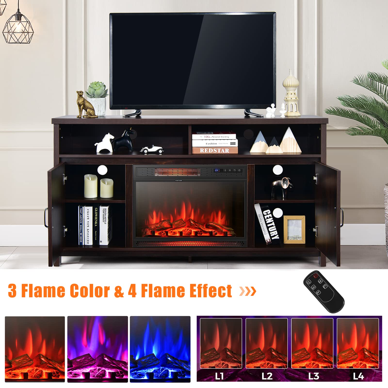 Tangkula 65 Inch Electric Fireplace TV Stand with 25