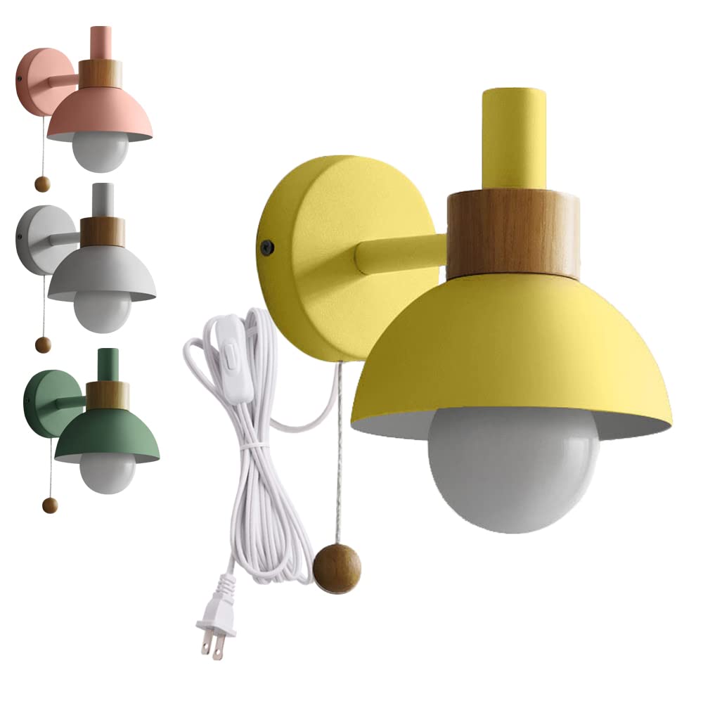 Romantic Warm Yellow Plug-in Wall Lamp - 5.9ft Cord with Button Switch, Macaron Wall Sconce Spotlight for Bedside Reading (Bulbs Not Included) | Perfect for Bedrooms, Living Rooms & Cozy Reading Nooks