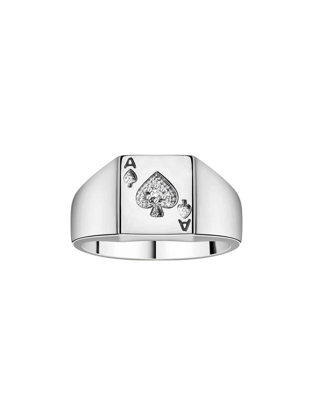 14K White Gold Lucky Ace of Spades Poker Ring with Diamonds - Stylish Designer Gambling Ring for Men (Sizes 6-13) | Perfect Casino Night, Poker Party & Gift for Card Players