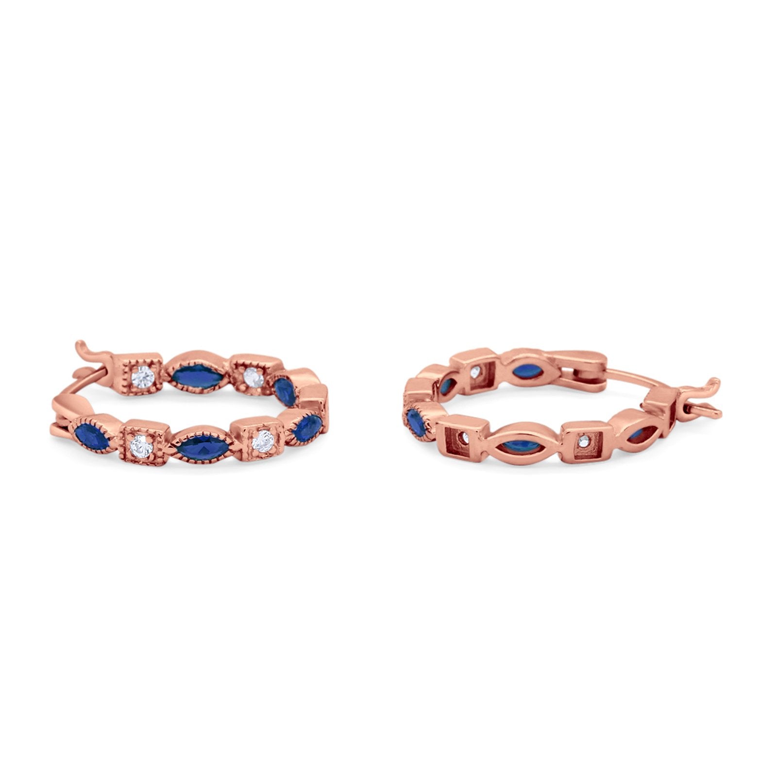 21mm Art Deco Hoop Earrings - Marquise & Round Cubic Zirconia 925 Sterling Silver Jewelry | Choose Your Color | Perfect for Weddings, Parties & Evening Events