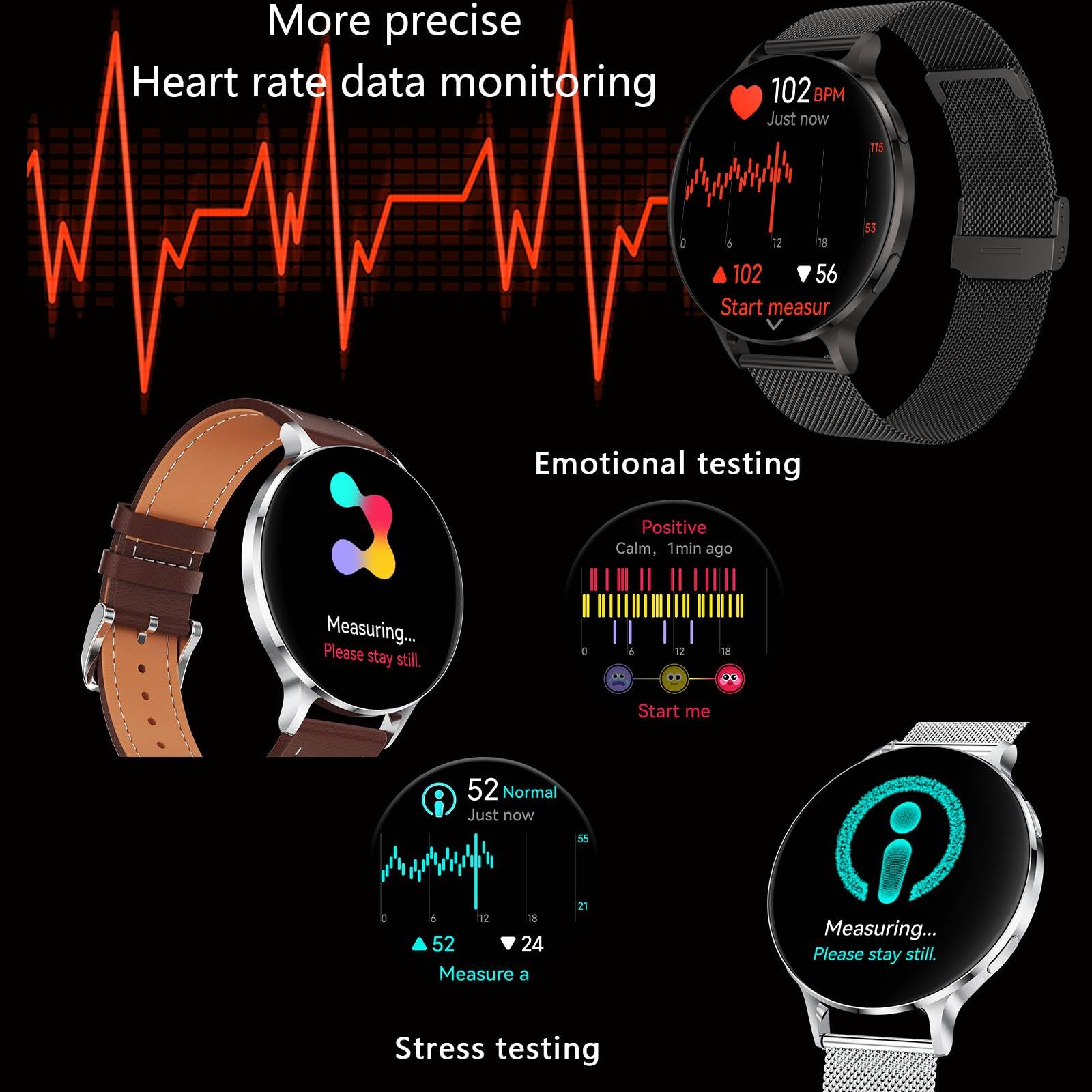 Ultra-Slim Smart Watch for Women & Men - AMOLED Touchscreen, SpO2/Heart Rate/Sleep Monitor, Waterproof Fitness Tracker with Call Function & 2 Bands (Compatible with iPhone Samsung Android) - Perfect for Workouts, Running, Swimming & Daily Activity Tracking