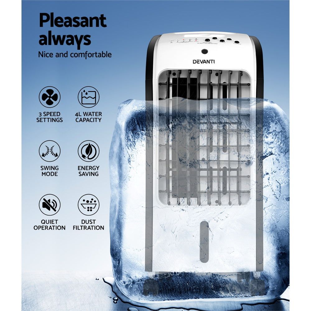 Devanti 4L Portable Evaporative Air Cooler with Humidifier - Personal Cooling Fan for Home, Office & Outdoor Use - Energy Efficient Air Conditioner Alternative for Summer