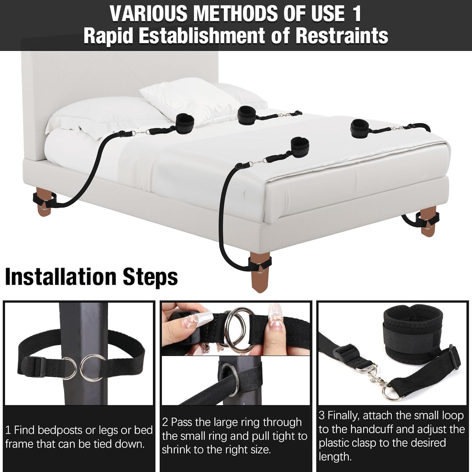 BDSM Bondage Restraints Hogtie Set - 4 Adjustable Bed Restraints & Door Hanging Swing Straps Kit with Handcuffs, Blindfold & Tickler for Couples | Adult Sex Toys for Bedroom Bondage Games & Spicing Up Intimacy