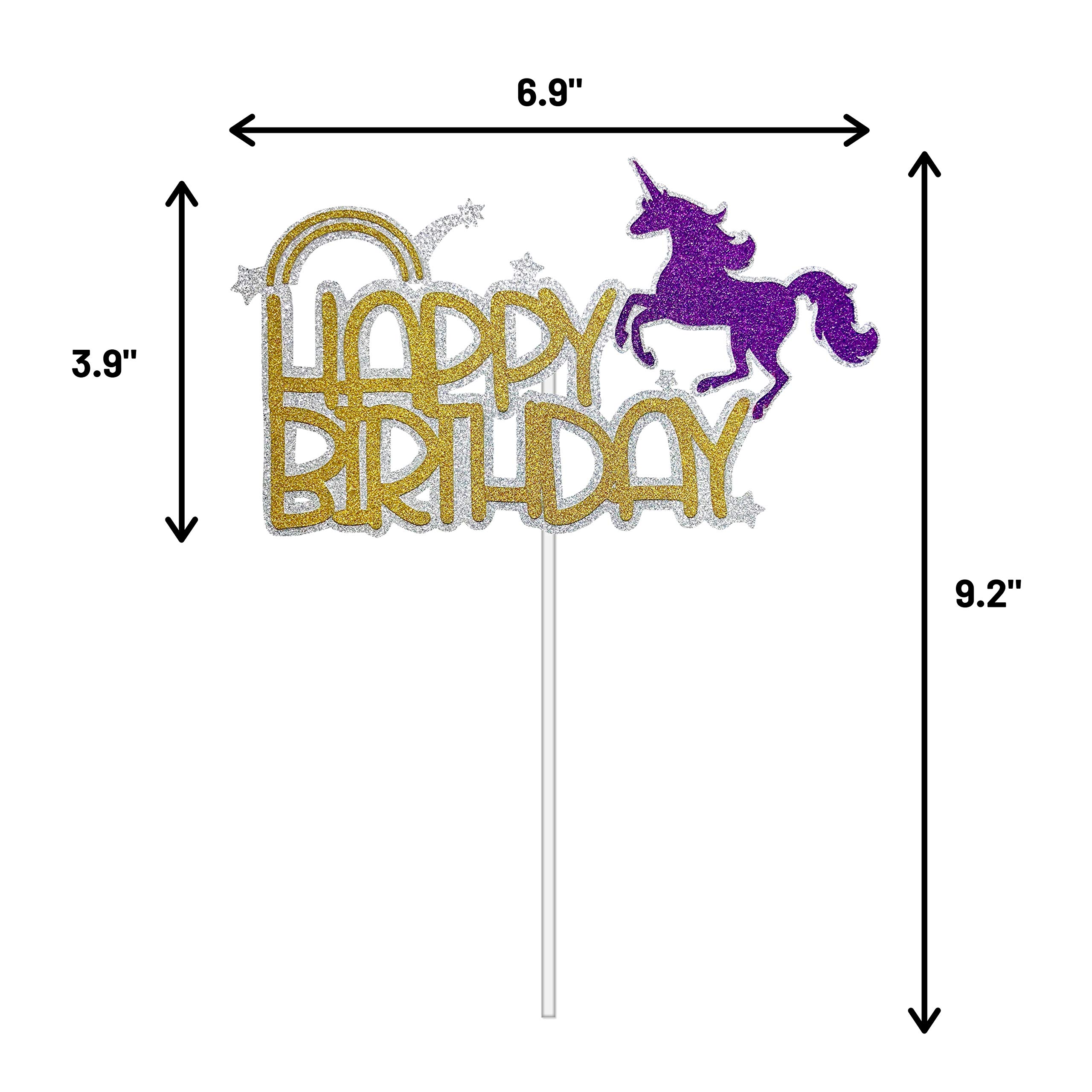 Handmade Glitter Unicorn Birthday Cake Topper - Premium Food Safe Acrylic Stick Decoration for Party Cakes, Baby Showers & Wedding Celebrations