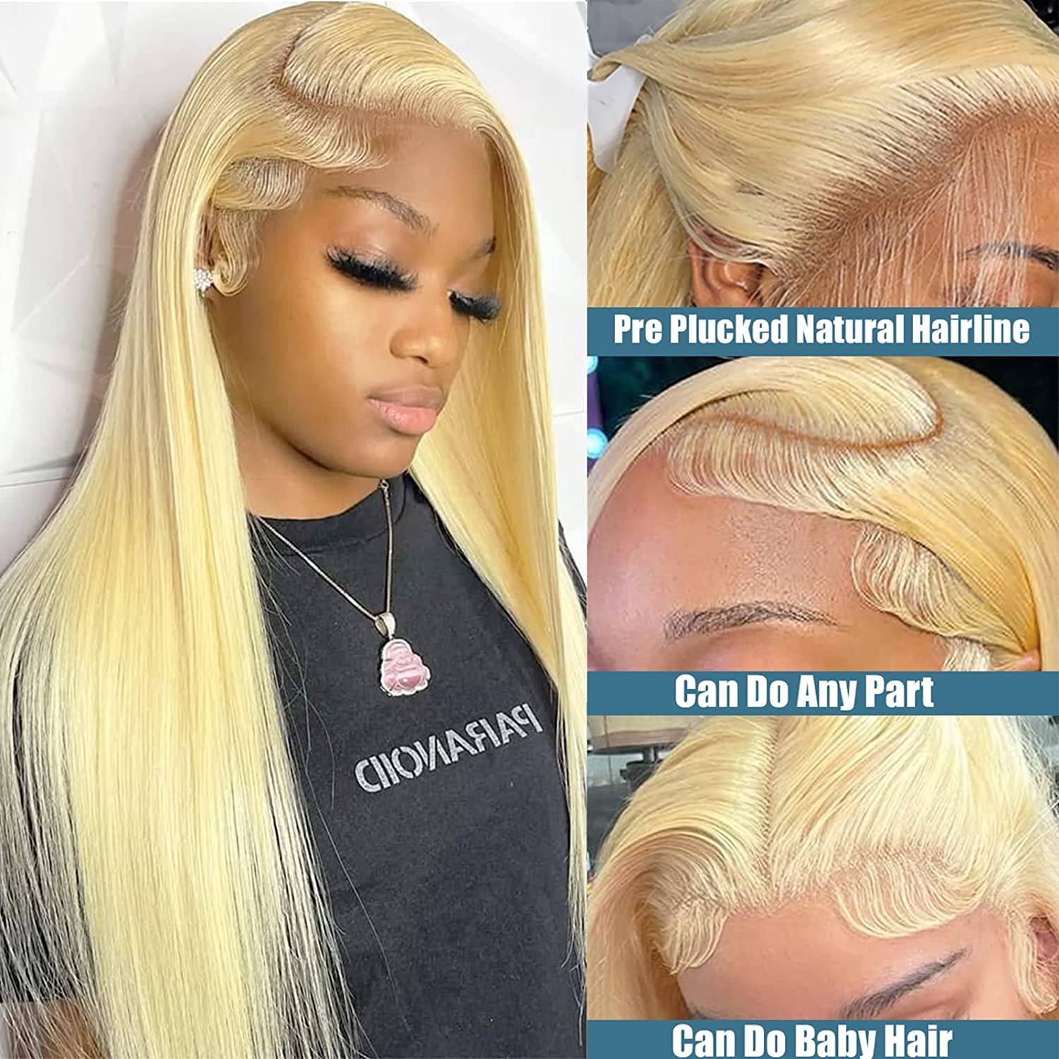 Kelissa 613 Blonde Human Hair Lace Front Wig - Brazilian Straight 22 Inch HD Lace Frontal with Pre-Plucked Hairline & Baby Hair | 150% Density for Black Women | Perfect for Daily Wear, Cosplay & Special Occasions