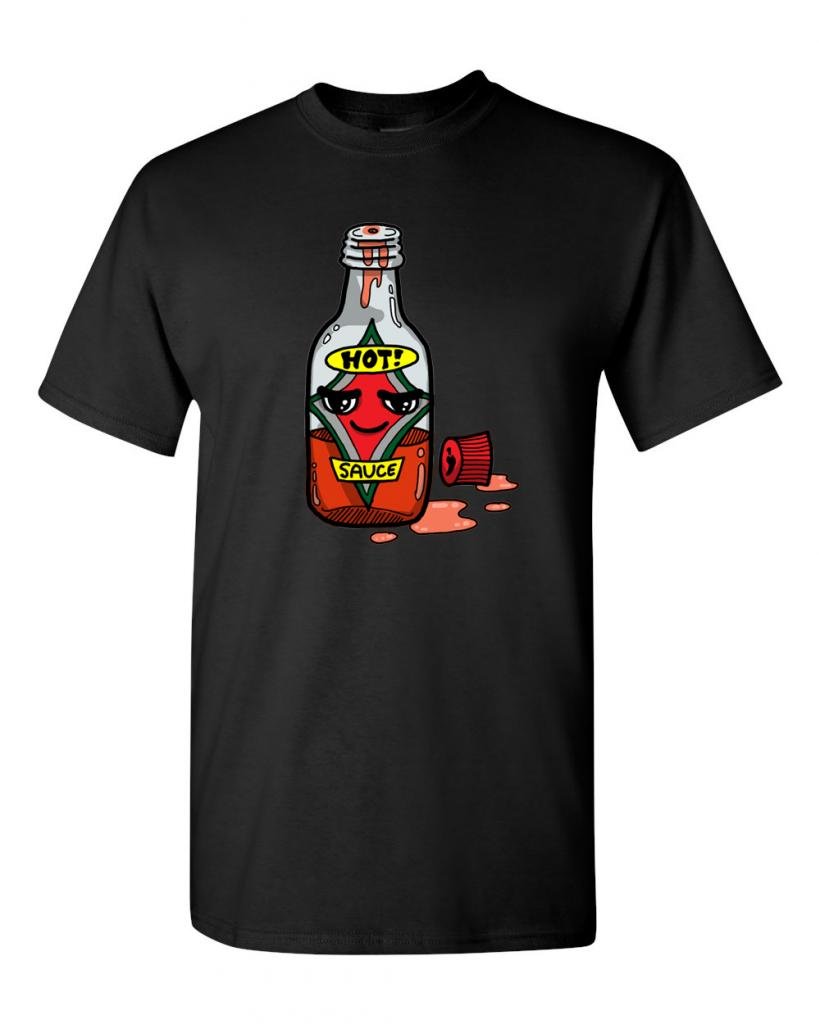Funny Hot Sauce Bottle Graphic T-Shirt for Adults - Cool & Unique Spicy Food Lover Tee - Perfect for Casual Wear, Gifts & Hot Sauce Enthusiasts