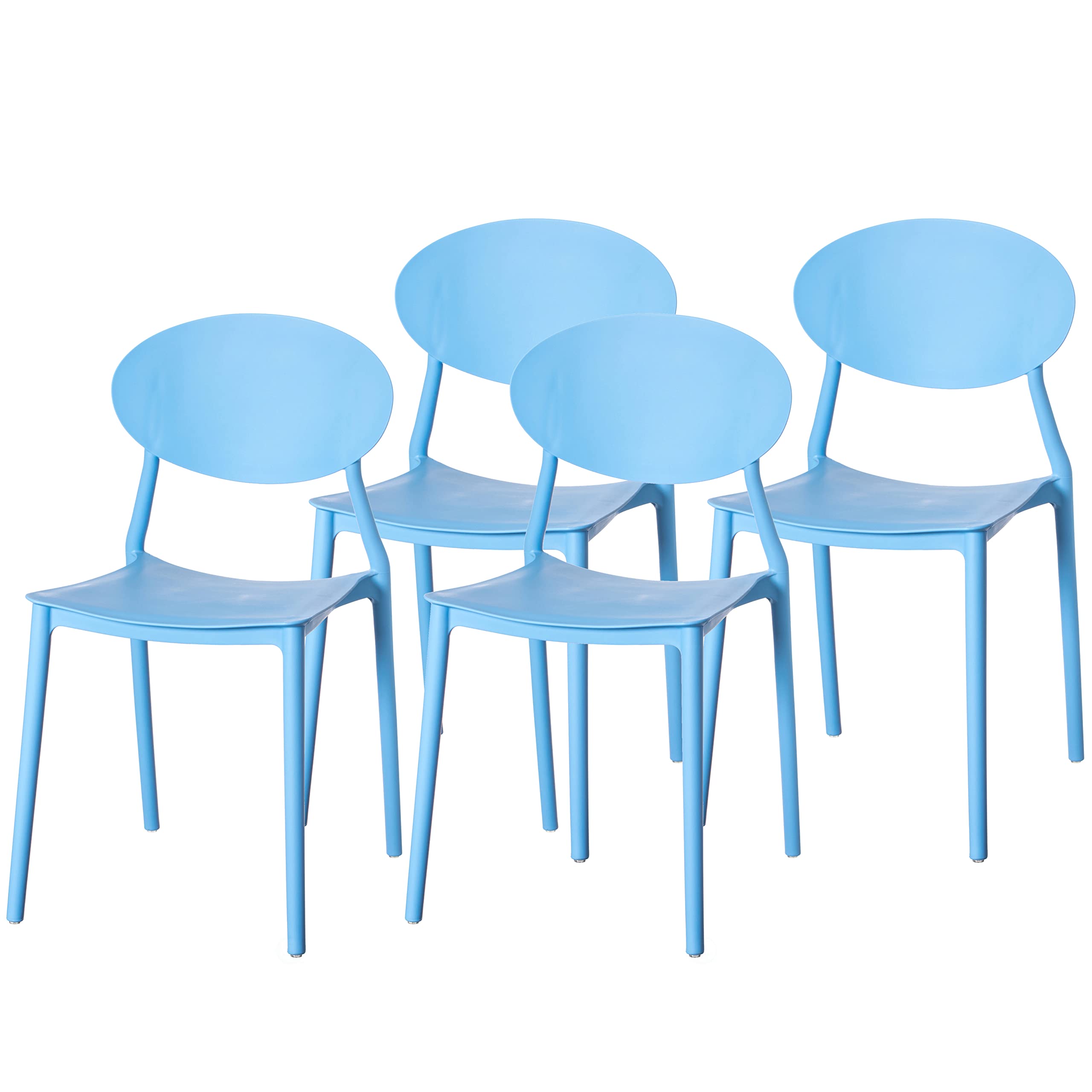 Fabulaxe Modern Plastic Outdoor Dining Chairs - Set of 4 Blue Patio Chairs with Open Oval Back Design for Garden, Poolside, and Backyard Dining