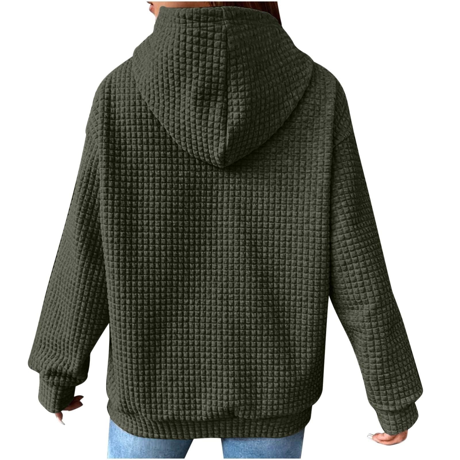 Women's Casual Long Sleeve Hooded Sweatshirt - Soft Waffle Pullover with Drawstring & Pocket - Loose Fit Comfortable Hoodie for Everyday Wear, Lounge, and Outdoor Activities