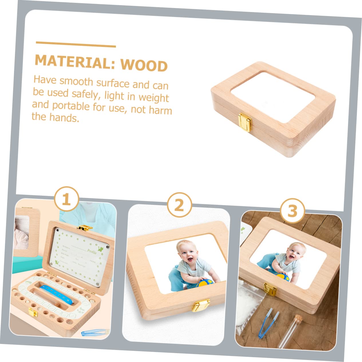 FAVOMOTO Wooden Baby Tooth Keepsake Box - First Tooth Holder for Boys & Girls - Memory Box for Lost Teeth - Perfect for Nursery, Baby Showers & Childhood Milestones
