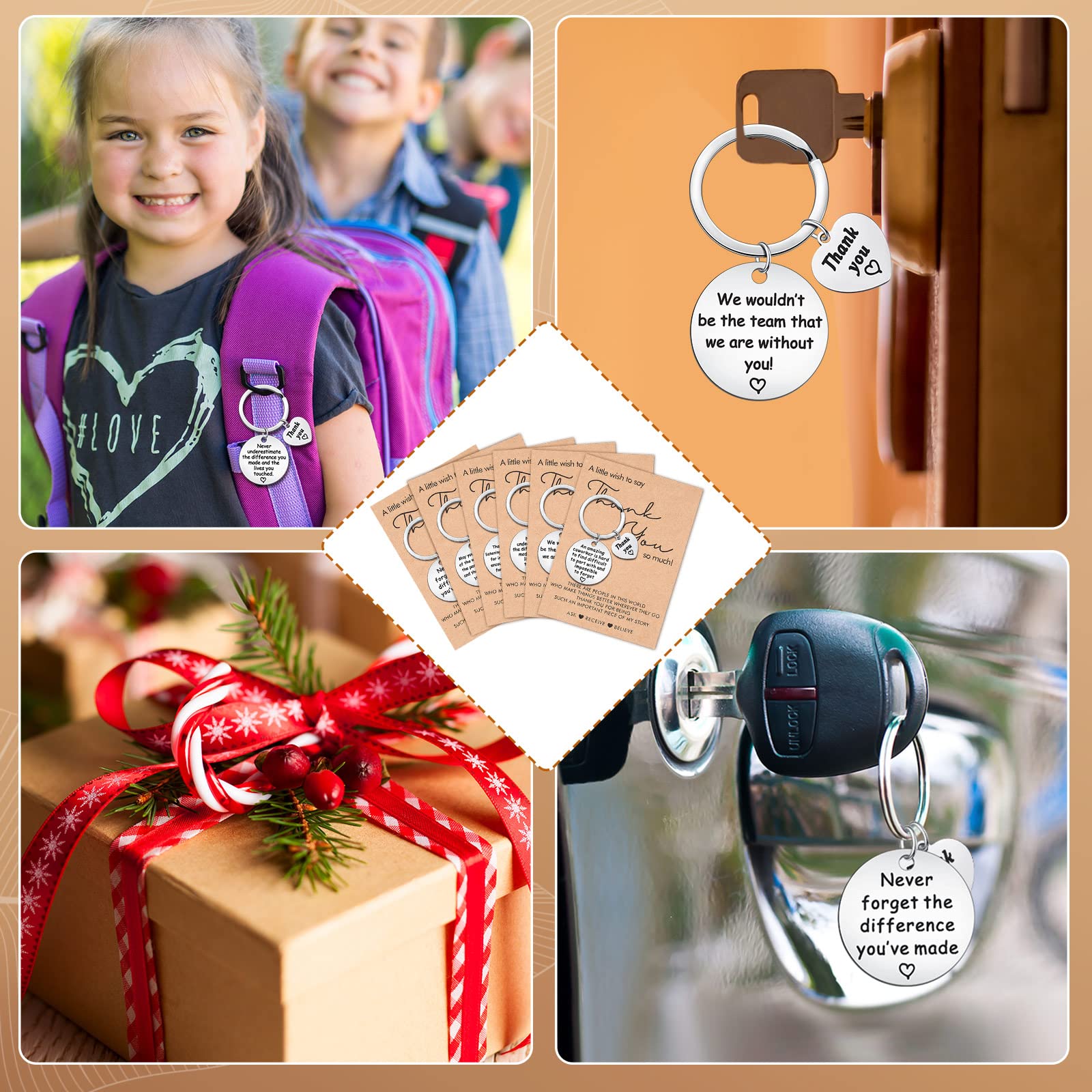 Sureio 6-Pack Thank You Keychain Set - Appreciation Gifts for Nurses, Teachers, Graduation with Inspirational Cards - Perfect for Nurse Week, Teacher Appreciation Day & Graduation Ceremonies