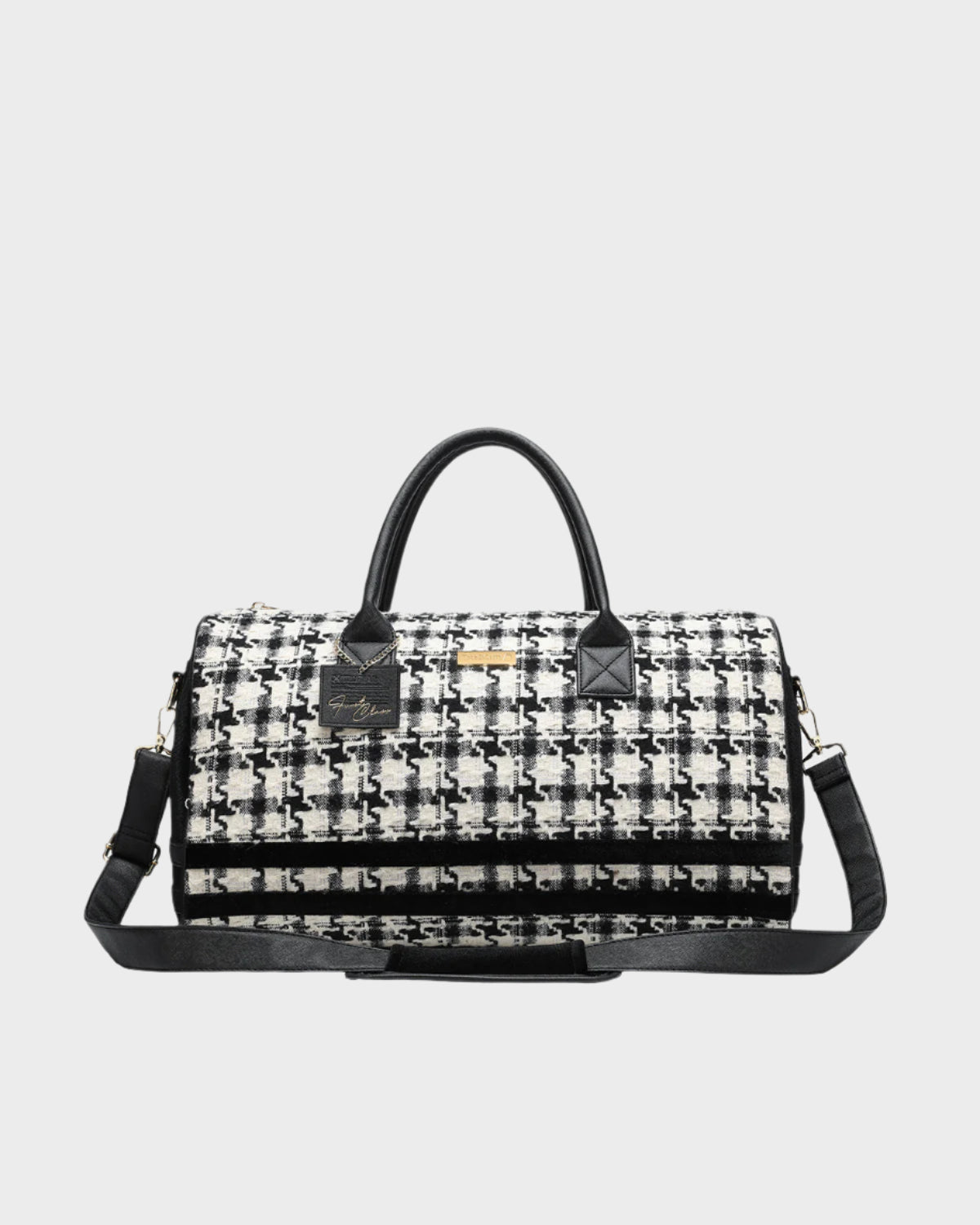 Stylish Black & White Houndstooth Duffle Bag for Travel, Gym & Weekend Getaways - Water-Resistant Carry-On Luggage for Men & Women