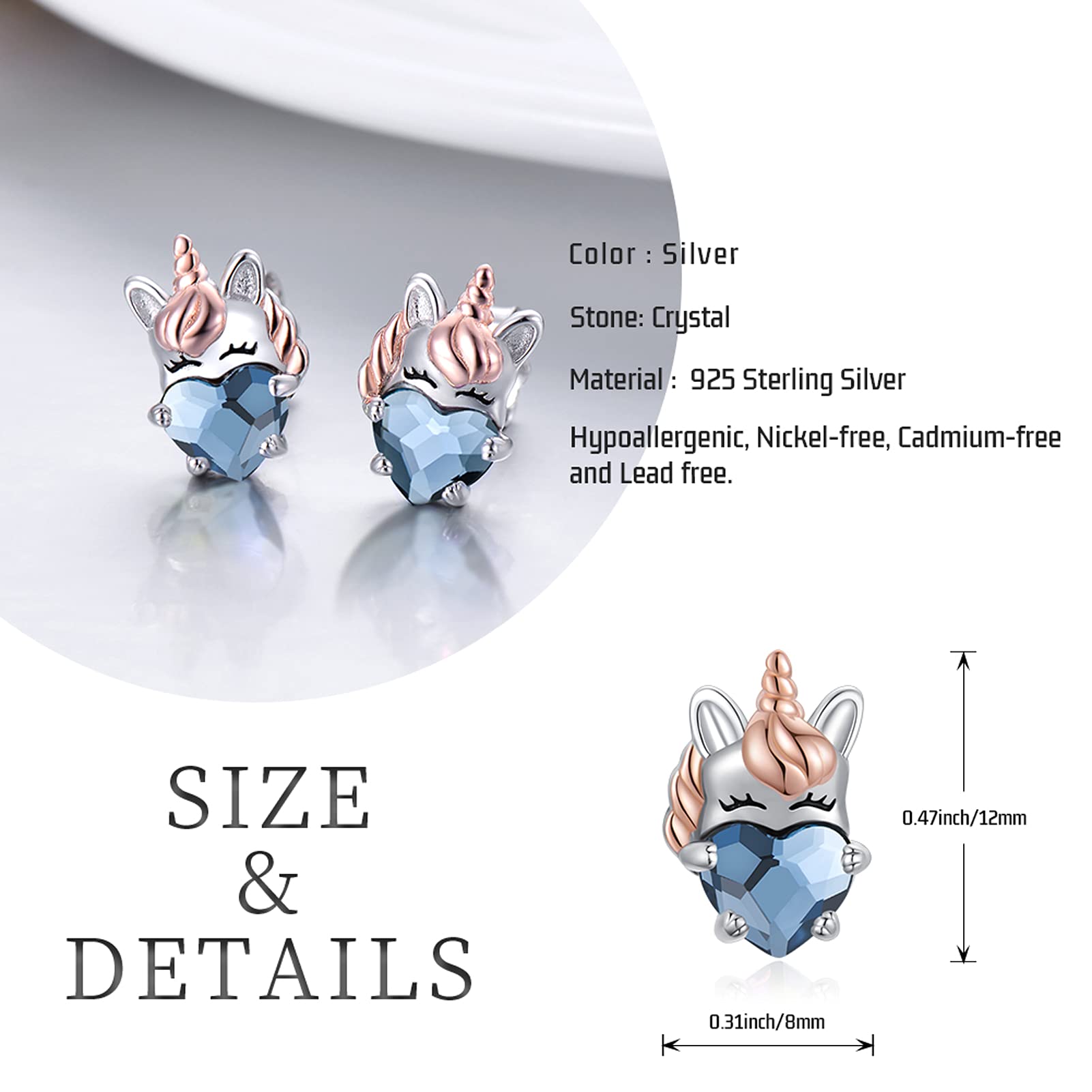 Hypoallergenic 925 Sterling Silver Unicorn Stud Earrings for Girls & Women - Cute Animal Jewelry Gift for Daughter, Birthday Party | Perfect for Everyday Wear, Special Occasions & Sensitive Skin