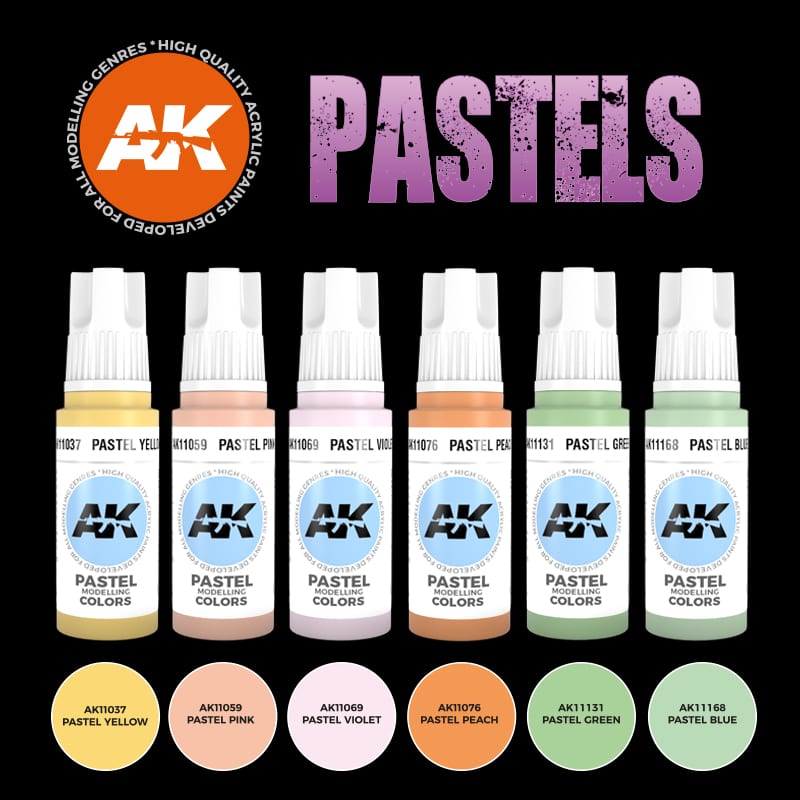 AK Interactive 11607 3rd Generation Acrylic Pastels Set - 24 Vibrant Colors for Miniature Painting, Model Kits & DIY Crafts | Perfect for Scale Models, Warhammer & Art Projects