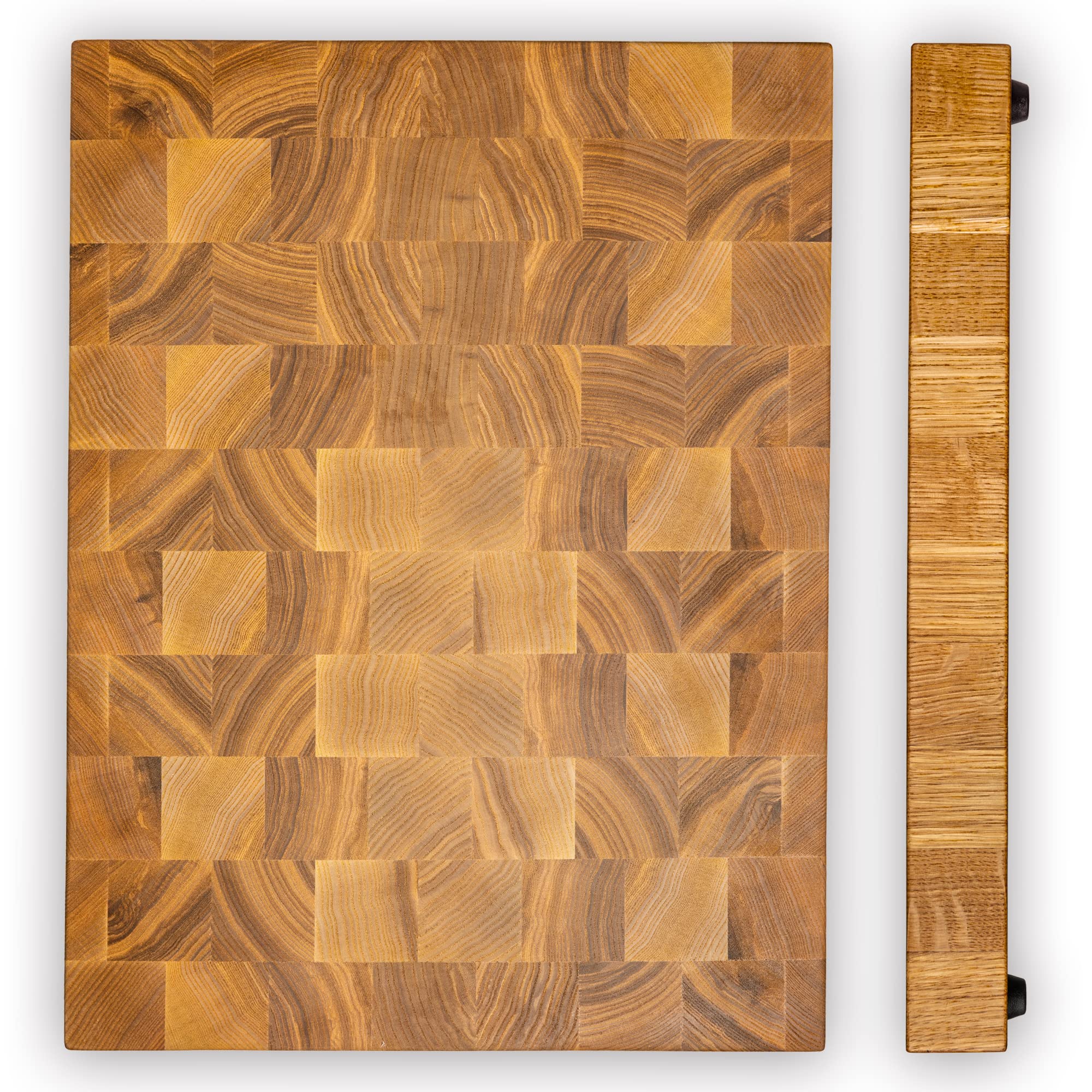 Premium 16x12 Inch Butcher Block Cutting Board - End Grain Ash Wood Chopping Board for Meat, Vegetables & Fruits - Heavy Duty Kitchen Cutting Board for Chefs & Home Cooking
