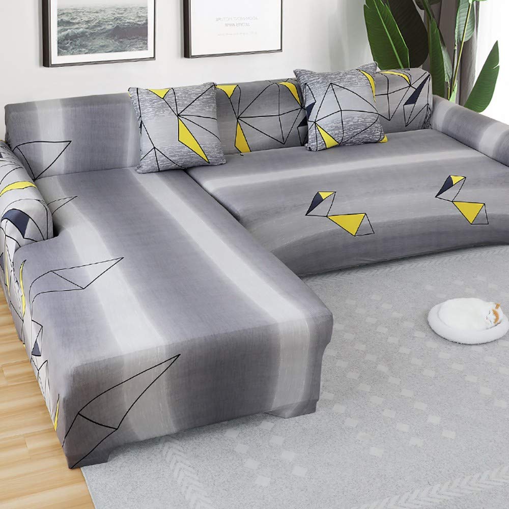 FCHJJ L-Shaped Sofa Cover 2-Piece Set - Stretchable Sectional Chaise Lounge Slipcover for 2/3/4-Seater Couches | Washable, Durable, Anti-Slip Furniture Protector with Pillow Cover | Dustproof Universal Fit for Living Room, Family Room & Office Use