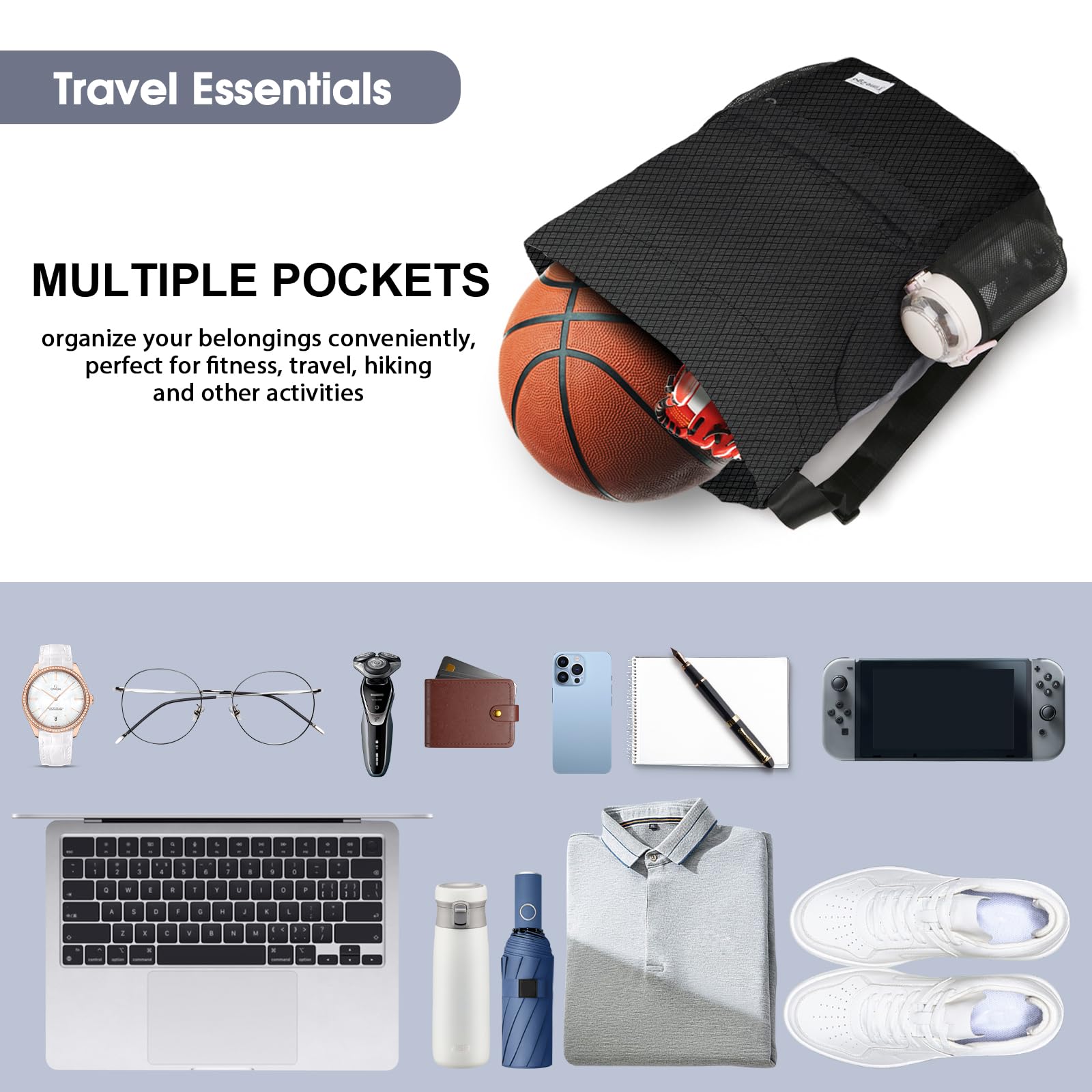 Waterproof Drawstring Backpack - Lightweight Sports Gym Sack with Mesh Pocket - String Cinch Closure - Perfect for Beach, Gym, Travel & Outdoor Activities - Unisex Design for Men & Women
