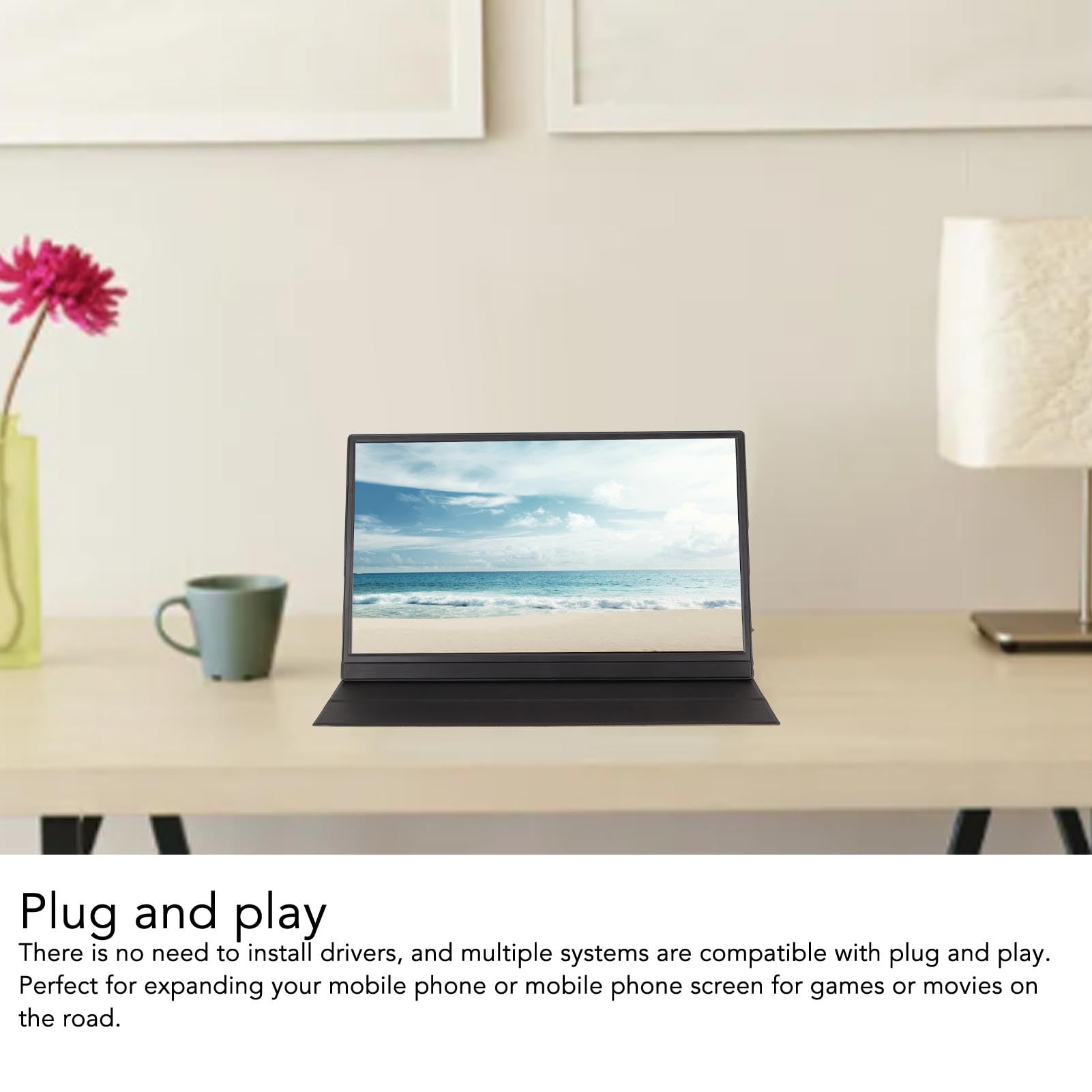 15.6 Inch Portable Monitor for Laptop - Plug and Play USB-C Travel Monitor with 100-240V EU Plug - Perfect for Business Trips, Gaming & Remote Work