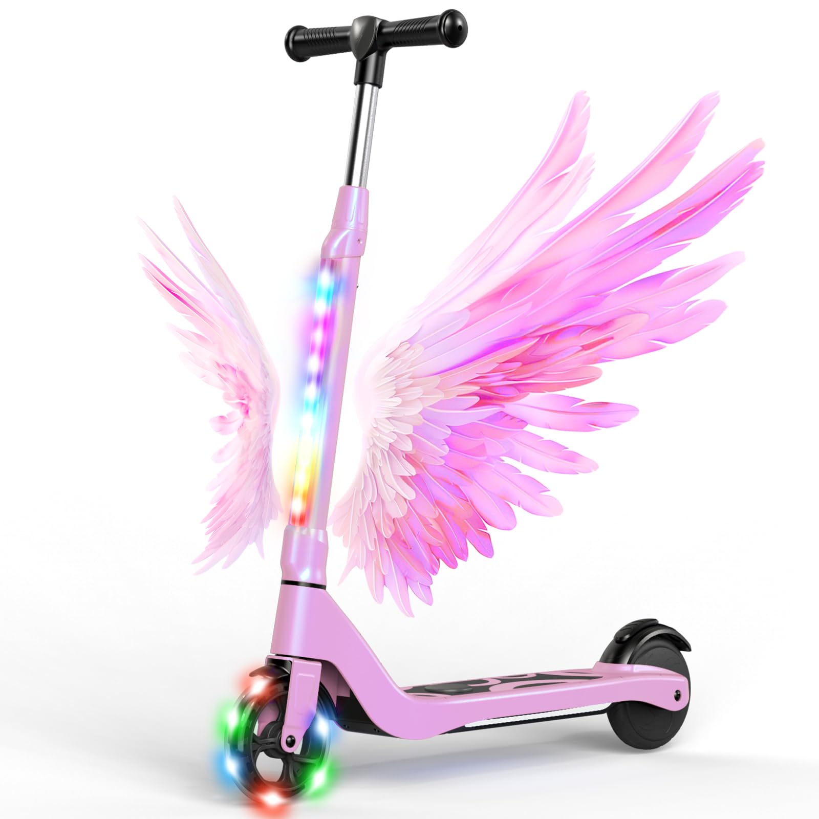 **TST Electric Scooter for Kids Ages 6-12 | Adjustable Height, LED Light-Up Wheels & Deck Lights | Max 5 Miles & 5 MPH | Perfect for Commuting, Outdoor Play & Neighborhood Rides**
