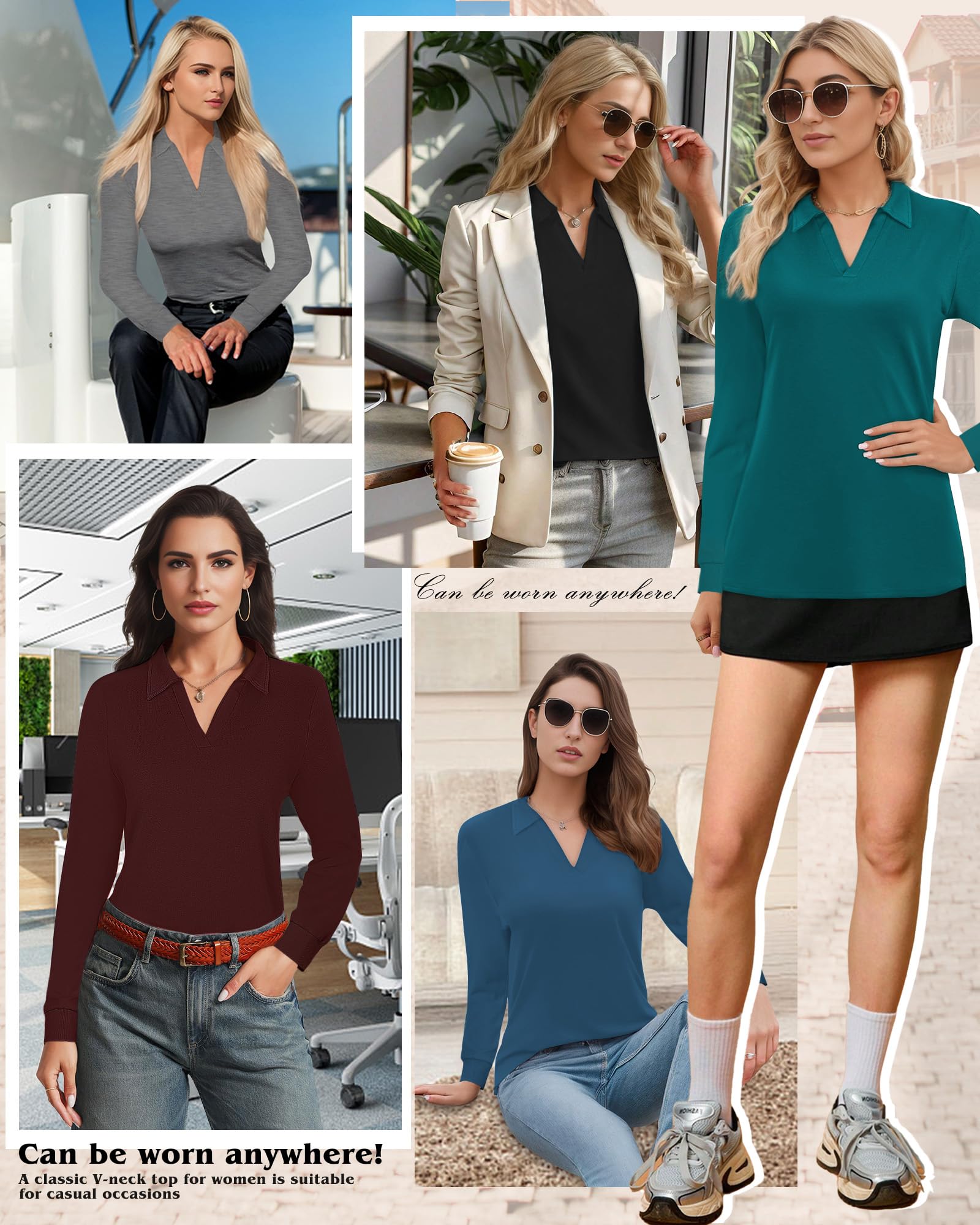 Women's Polo Shirts - V-Neck Business Casual Tops & Collared Tunic Blouses with Long Sleeves | Perfect for Office Wear, Business Meetings & Smart Casual Outfits