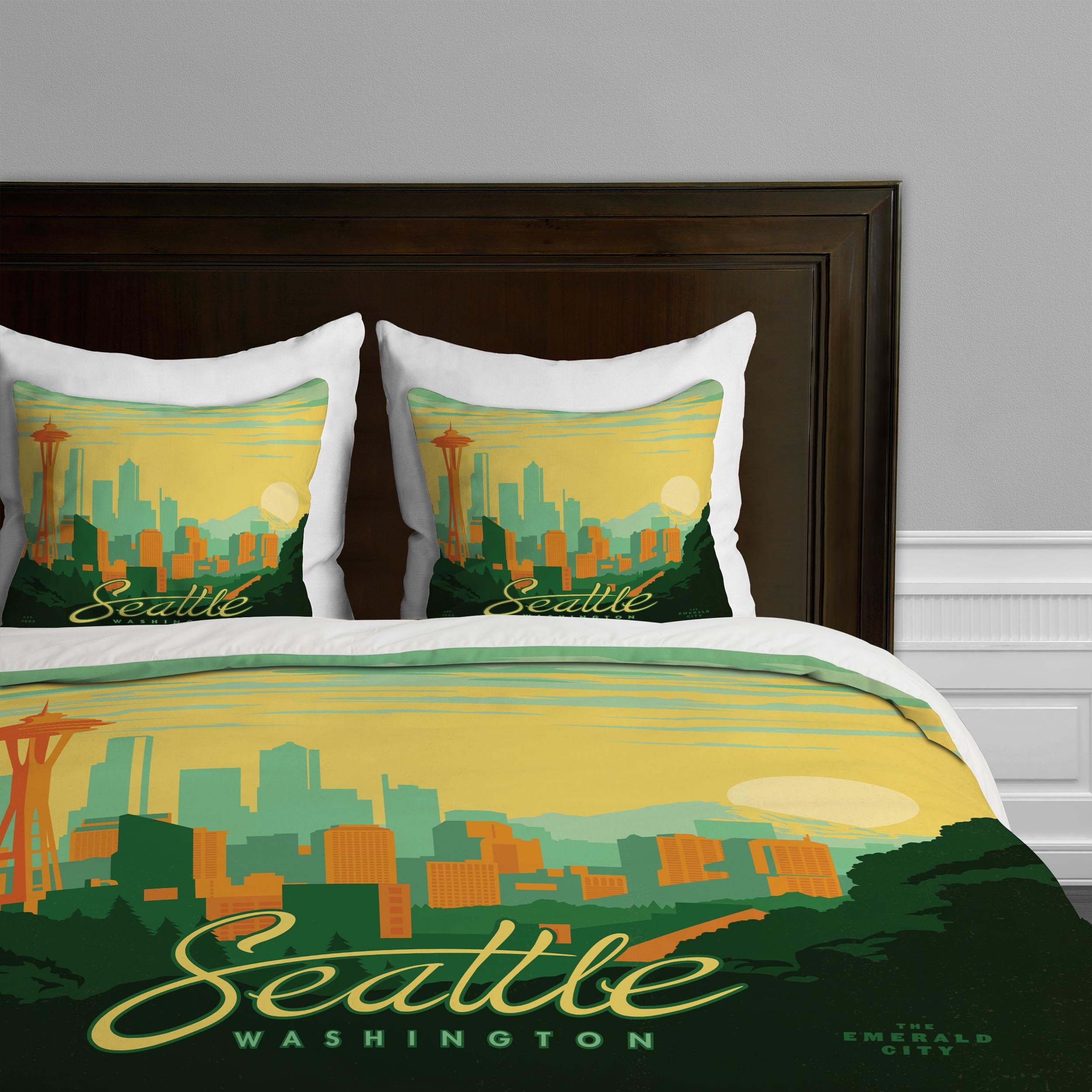 Deny Designs Anderson Design Group Seattle Duvet Cover Set - Twin/Twin XL Size - Vibrant Cityscape Bedding for Modern Bedrooms & Guest Rooms