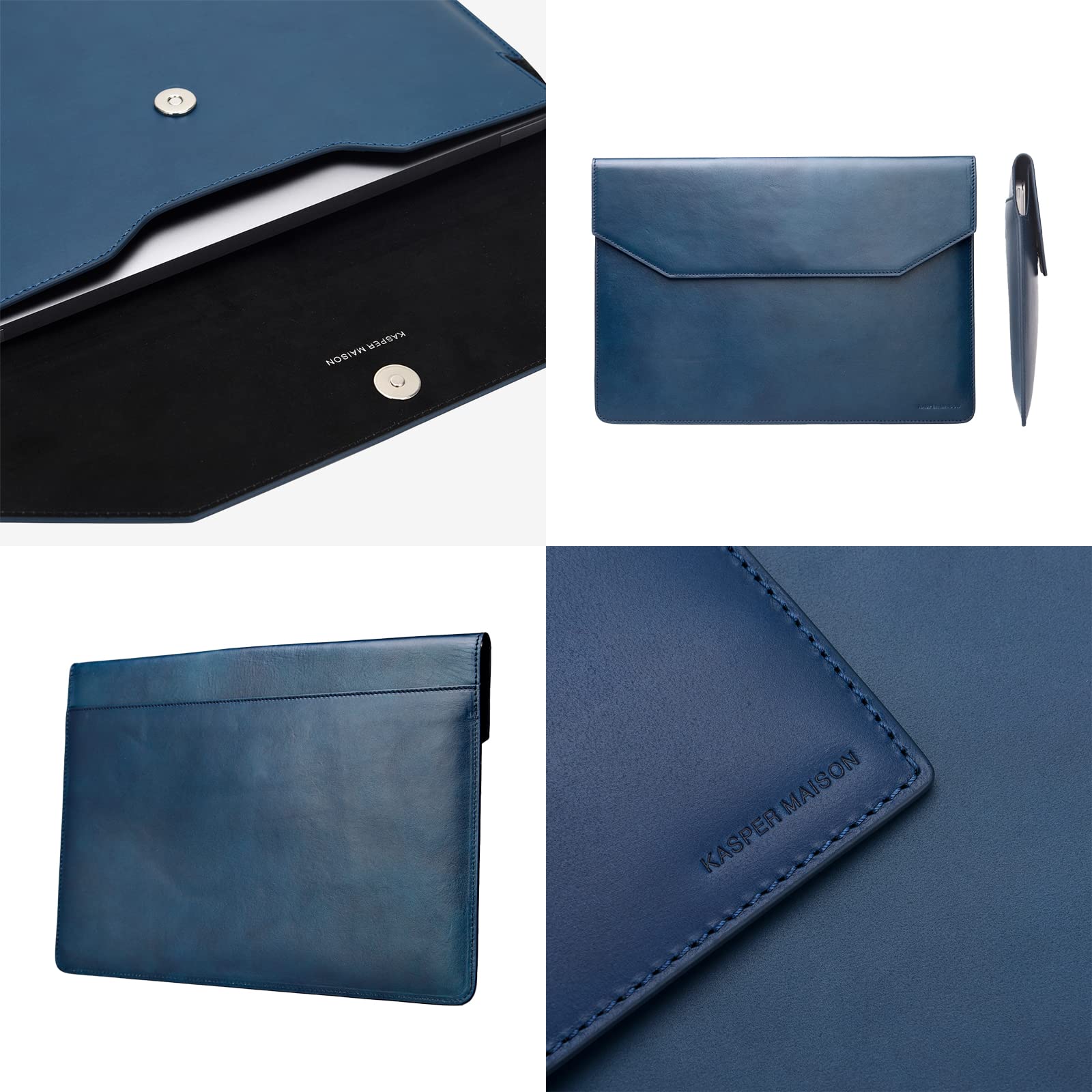 Premium 14 Inch Genuine Leather Laptop Sleeve Case for MacBook Air M3/M2 (2023-2024) & MacBook Pro M4/M3/M2/M1 (2021-2024) | HP Envy x360 Protective Cover | Durable & Stylish Blue Leather Sleeve | Perfect for Work, Travel & School