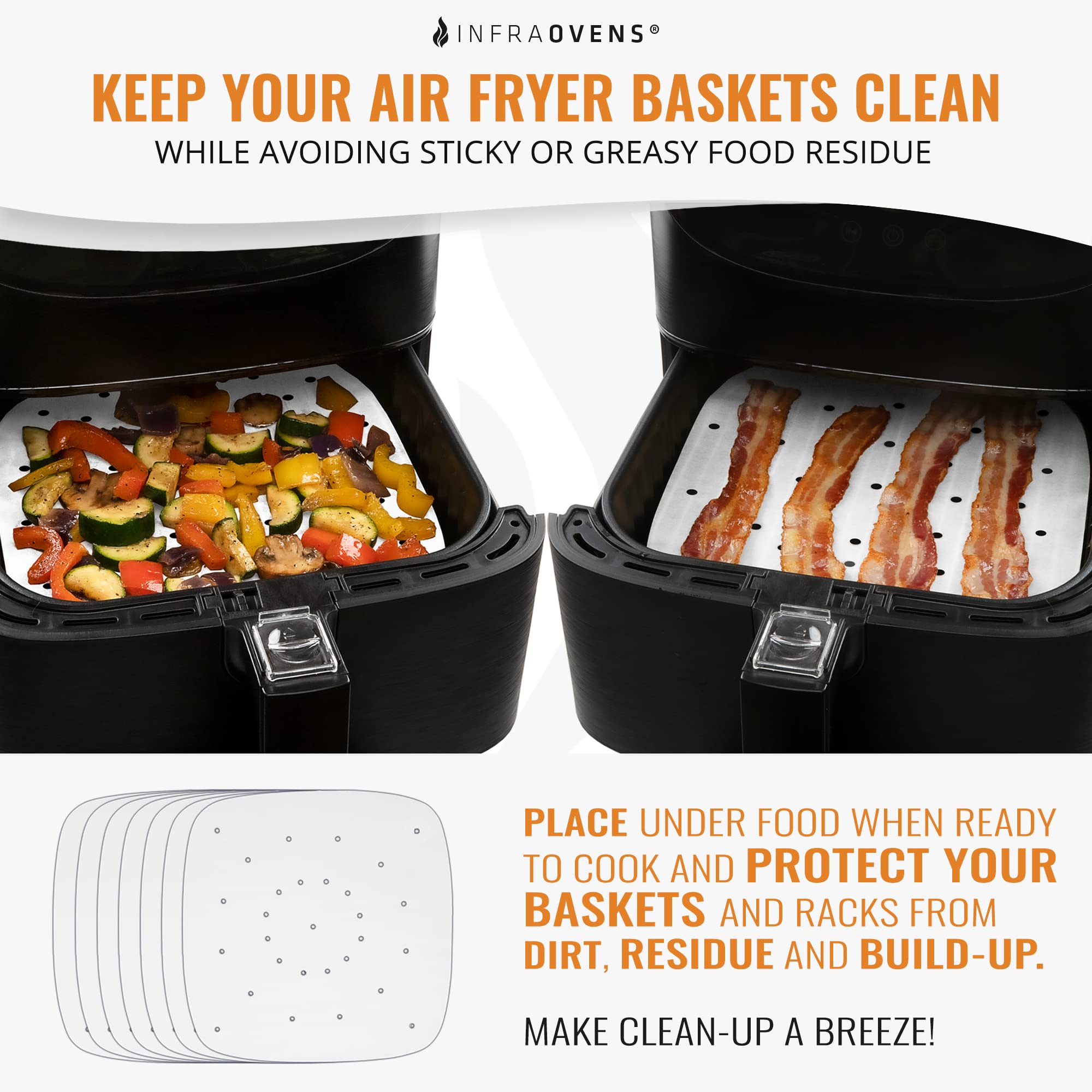 Non-Stick Air Fryer Parchment Paper Liners - Square Perforated Sheets for Chefman, Cosori, Dash, Nuwave, Philips & More | Bleached Safe Cooking Liners for Air Fryer Baskets, Pans & Trays | Perfect for Healthy Frying, Roasting & Baking at Home