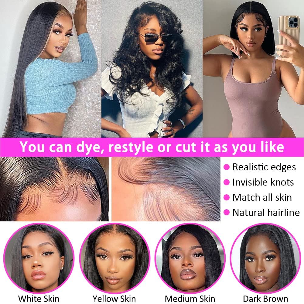 4x4 Lace Front Wigs Human Hair for Women - 180% Density Glueless Straight Closure Wigs (28 Inch, Pre-Plucked) - Perfect for Daily Wear, Cosplay & Special Occasions