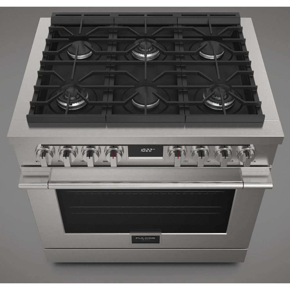 Fulgor Milano 36-inch 400 Series Accento Dual Fuel Range - Stainless Steel (F4PDF366S1) | Professional Gas & Electric Stove for Modern Kitchens