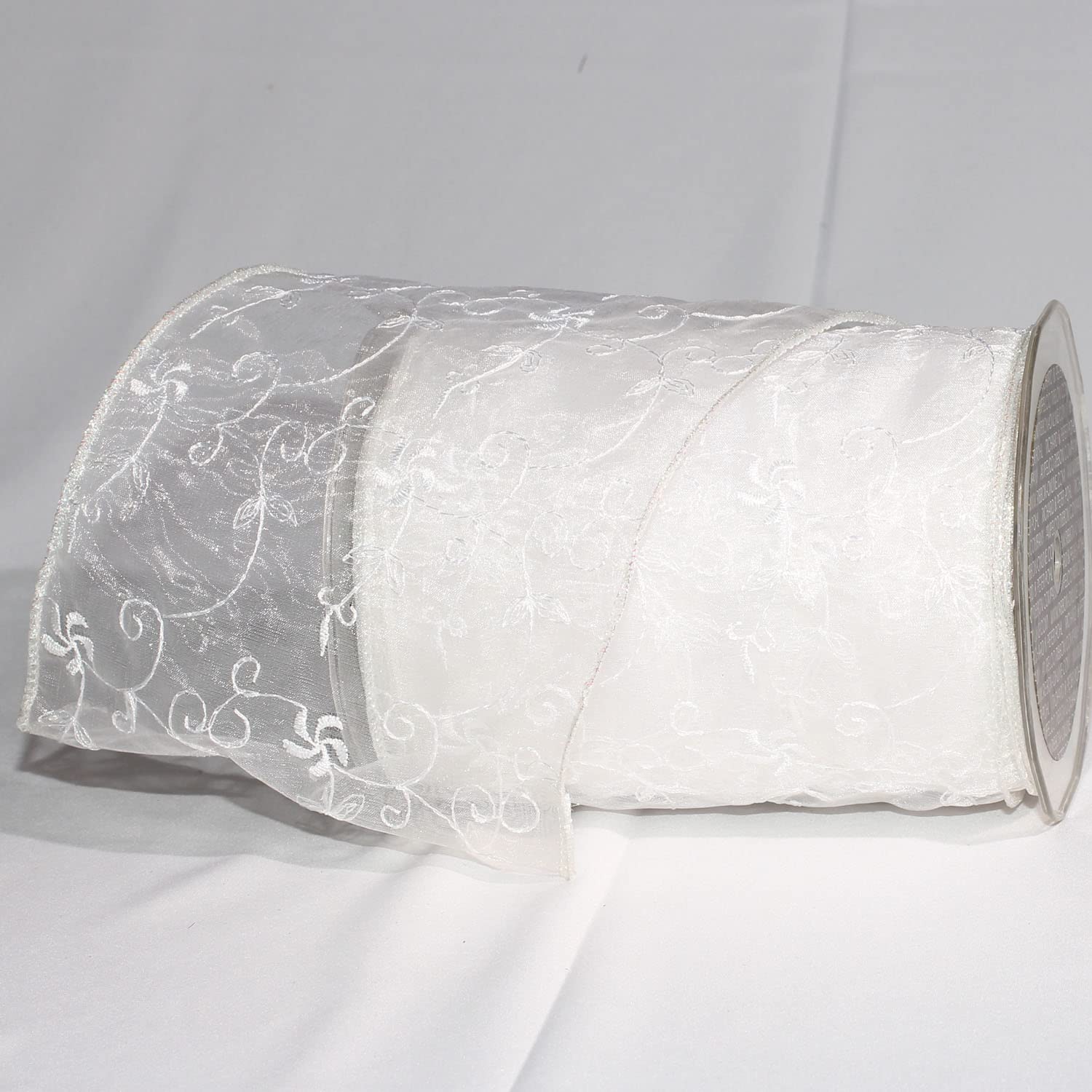 Premium White Jacques Lalou Wired Craft Ribbon - 6 Inch x 20 Yards Roll for Gift Wrapping, Floral Arrangements & DIY Wedding Decorations