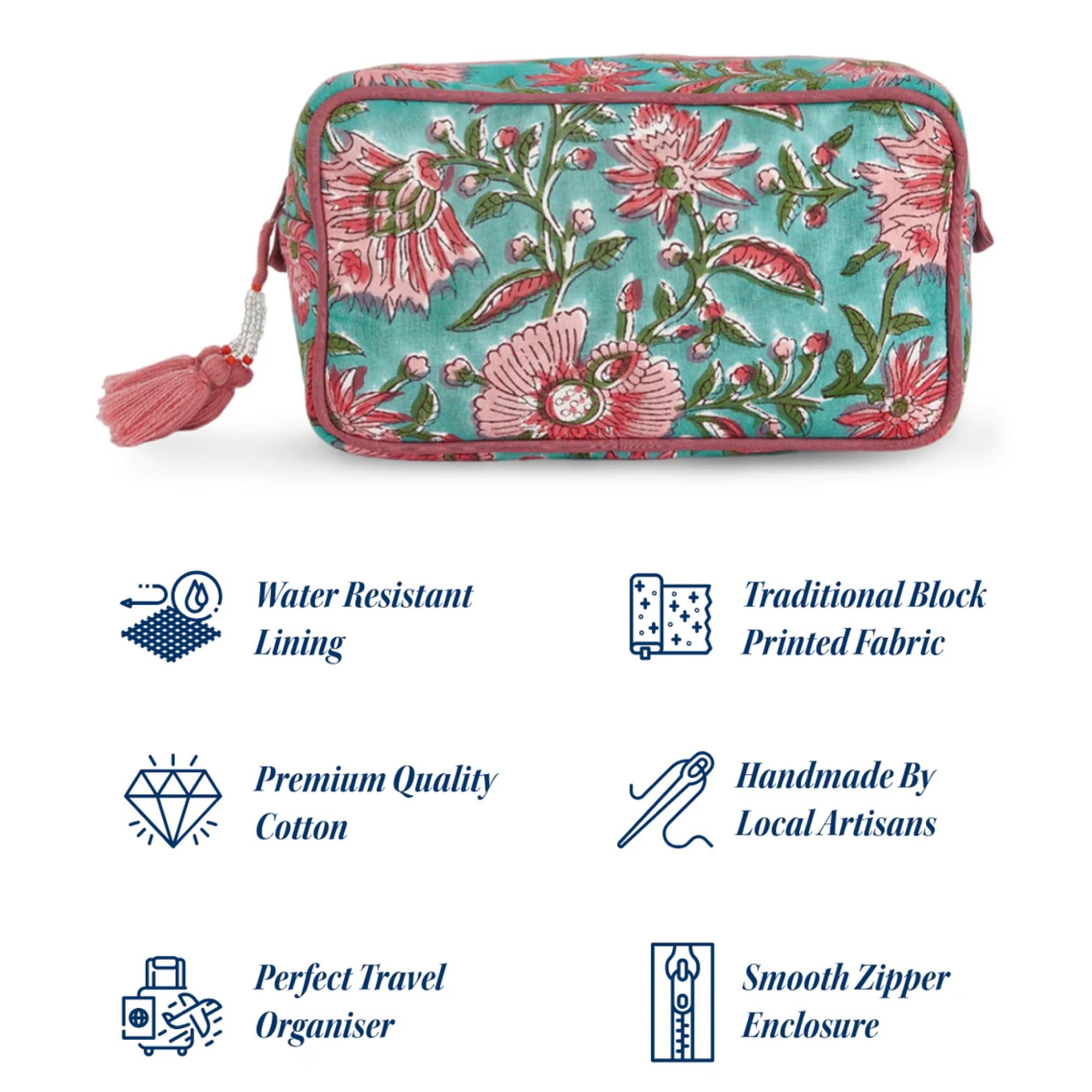 Large Waterproof Travel Makeup Bag for Women - Spacious Cosmetic Organizer with Water-Resistant Lining - Portable Toiletry Pouch for Makeup Essentials (Green & Pink Floral) - Perfect for Vacation, Gym & Daily Use