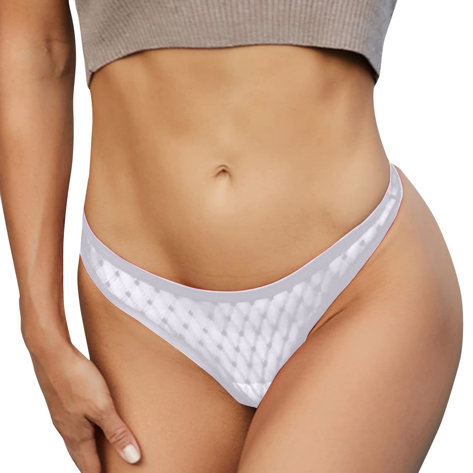 Sexy Lace Patchwork Thong Underwear for Women - Comfortable Trendy Lingerie in White - Perfect for Date Night, Boudoir & Everyday Wear