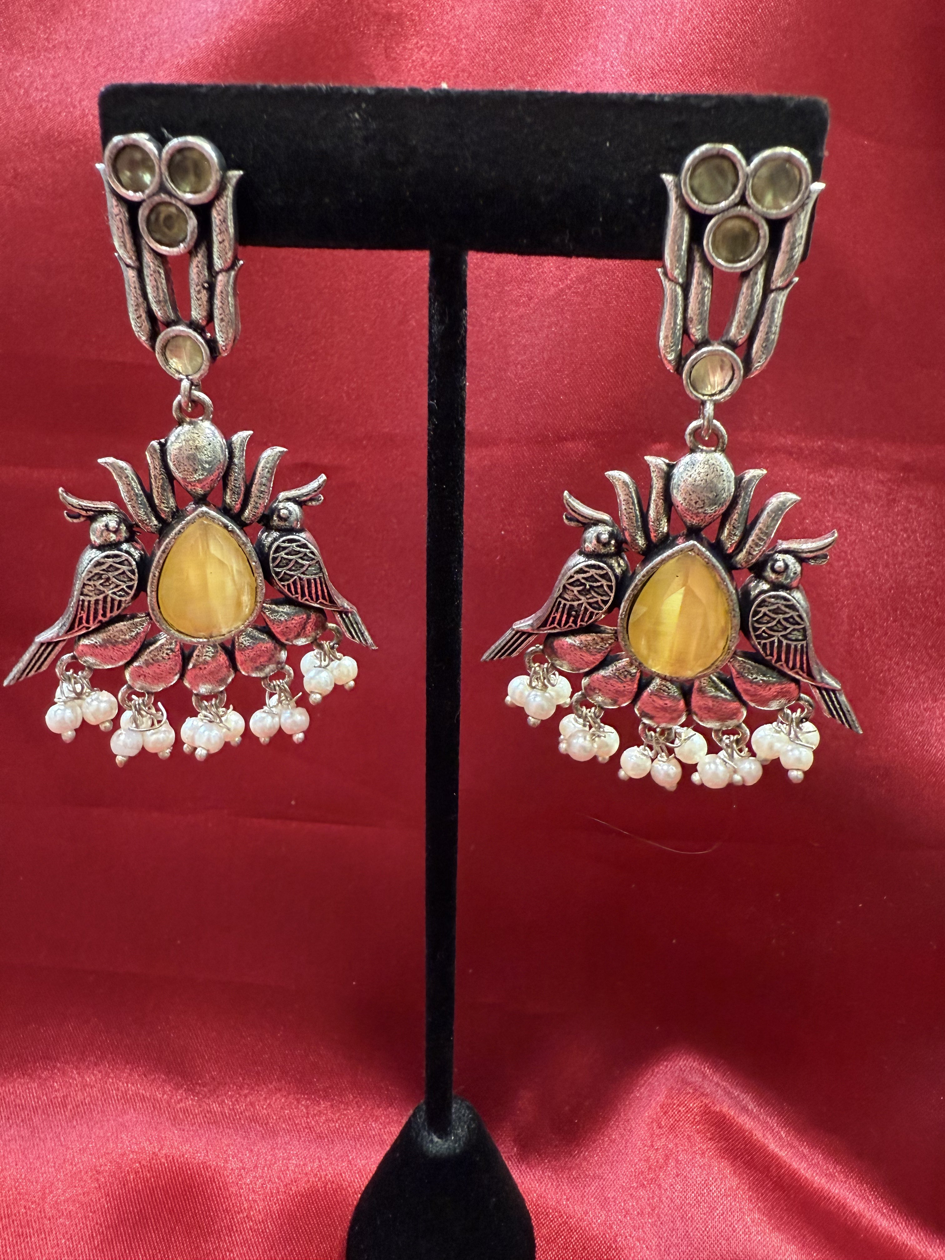 Elegant Light Yellow Oxidized Beaded Bird Design Earrings for Women - Perfect for Parties, Weddings & Everyday Wear