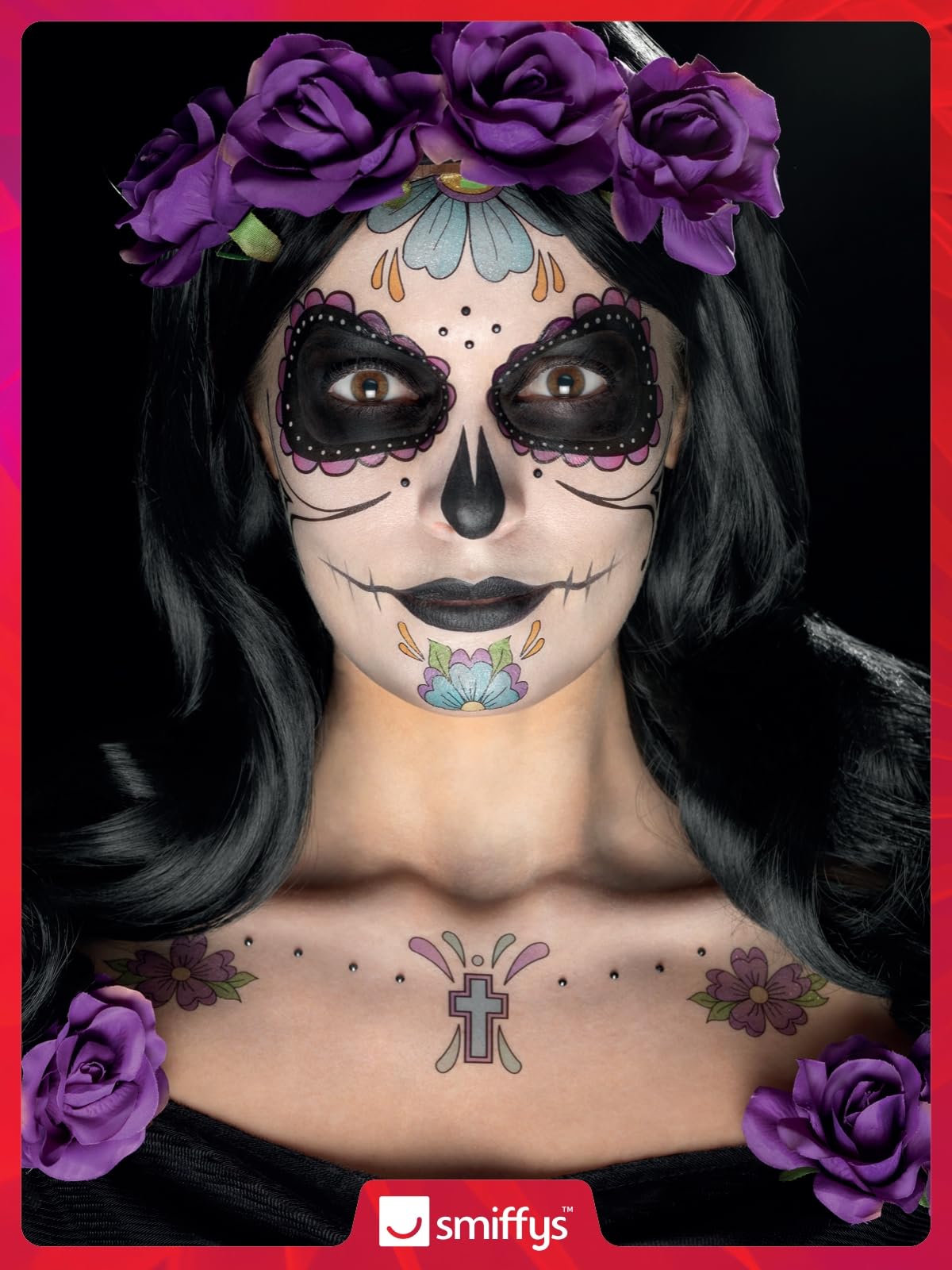 Smiffys Day of the Dead Makeup Kit - Sugar Skull Face Paint & Costume Accessories for Halloween, Dia de los Muertos, and Themed Parties