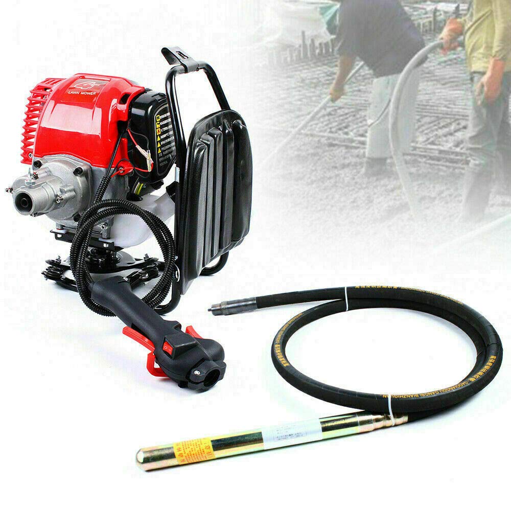 4.8 HP Gasoline Powered 4 Stroke Backpack Concrete Vibrator - Portable Insertion Vibrator for Removing Air Bubbles & Leveling Concrete - Ideal for Construction, Road Repair & DIY Projects