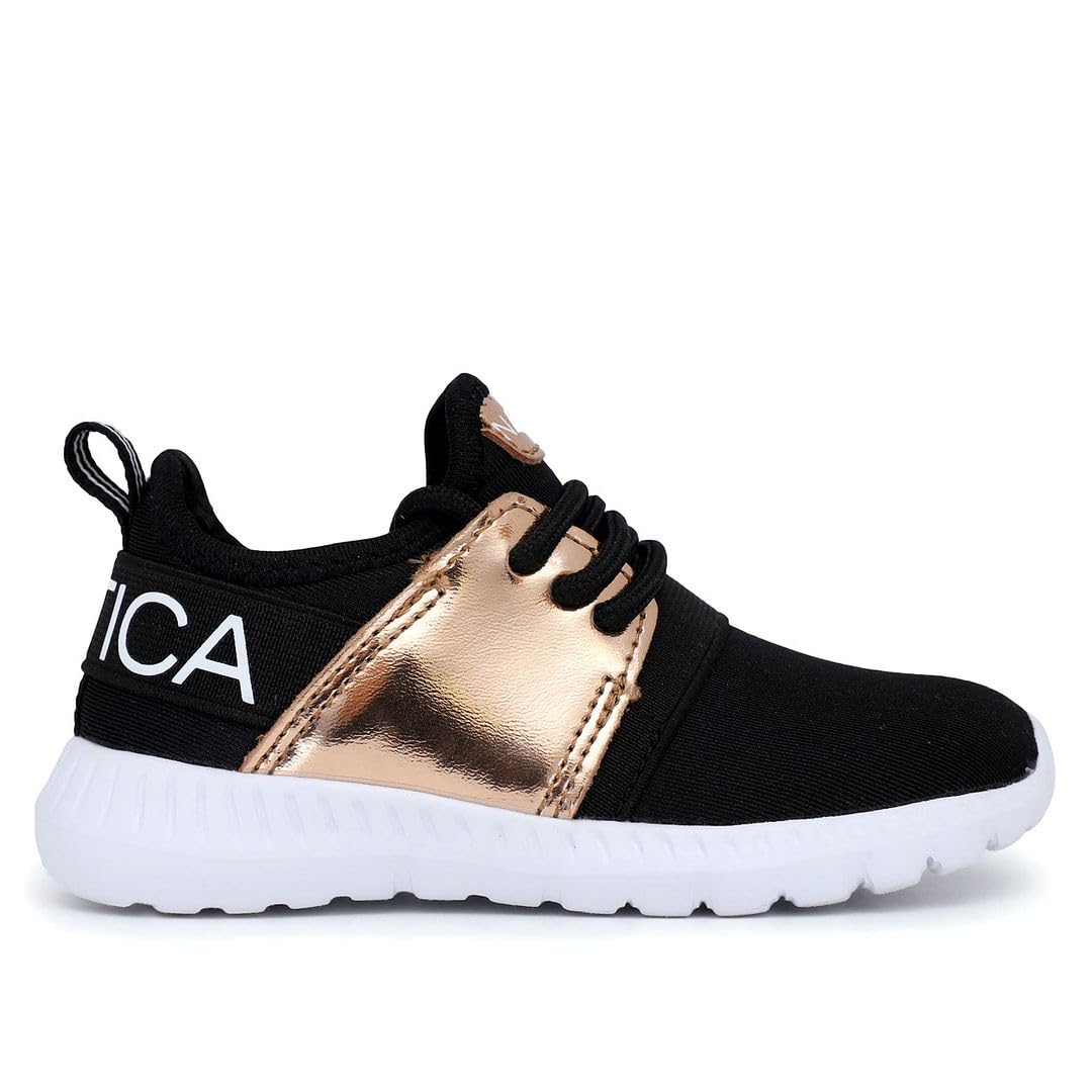 Nautica Kids Girls Metallic Fashion Sneakers - Lightweight Running Shoes for Toddler, Little & Big Kids - Comfortable Lace-Up Athletic Shoes for School, Play & Everyday Wear
