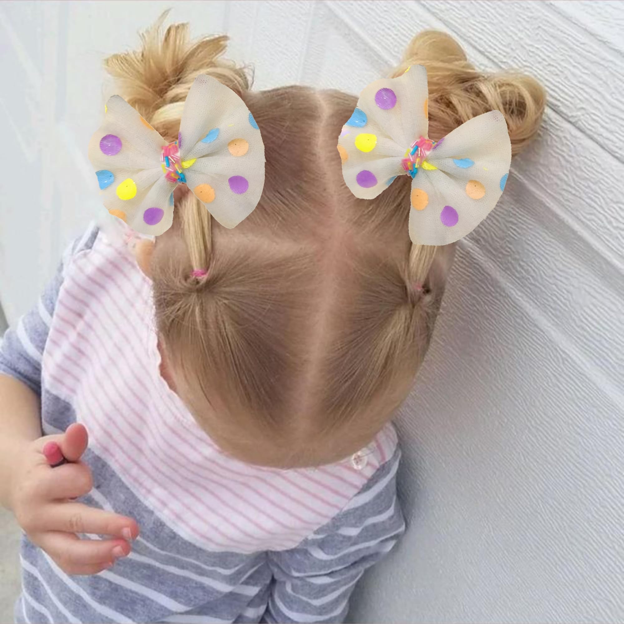 Pastel Polka Dot Hair Bows for Girls - Yellow, White, Pink, Purple, Black & Blue Hair Clips (2-Pack) | Perfect for Birthday Parties, School, Dance Recitals & Everyday Wear