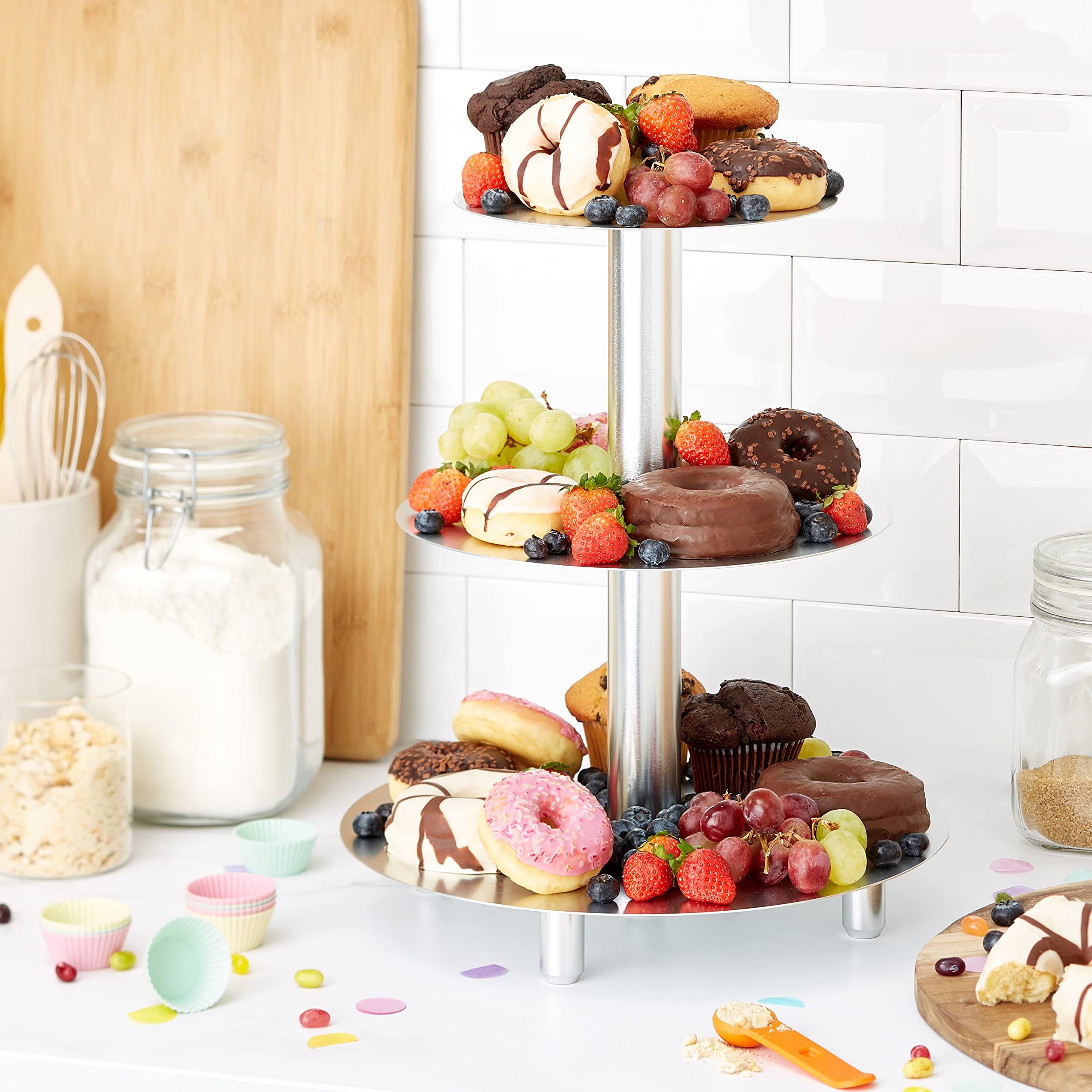 3-Tier Round Aluminum Cake Stand for Wedding, Birthday, and Party Dessert Displays - Elegant and Durable Serving Tray for Cakes, Cupcakes, and Pastries
