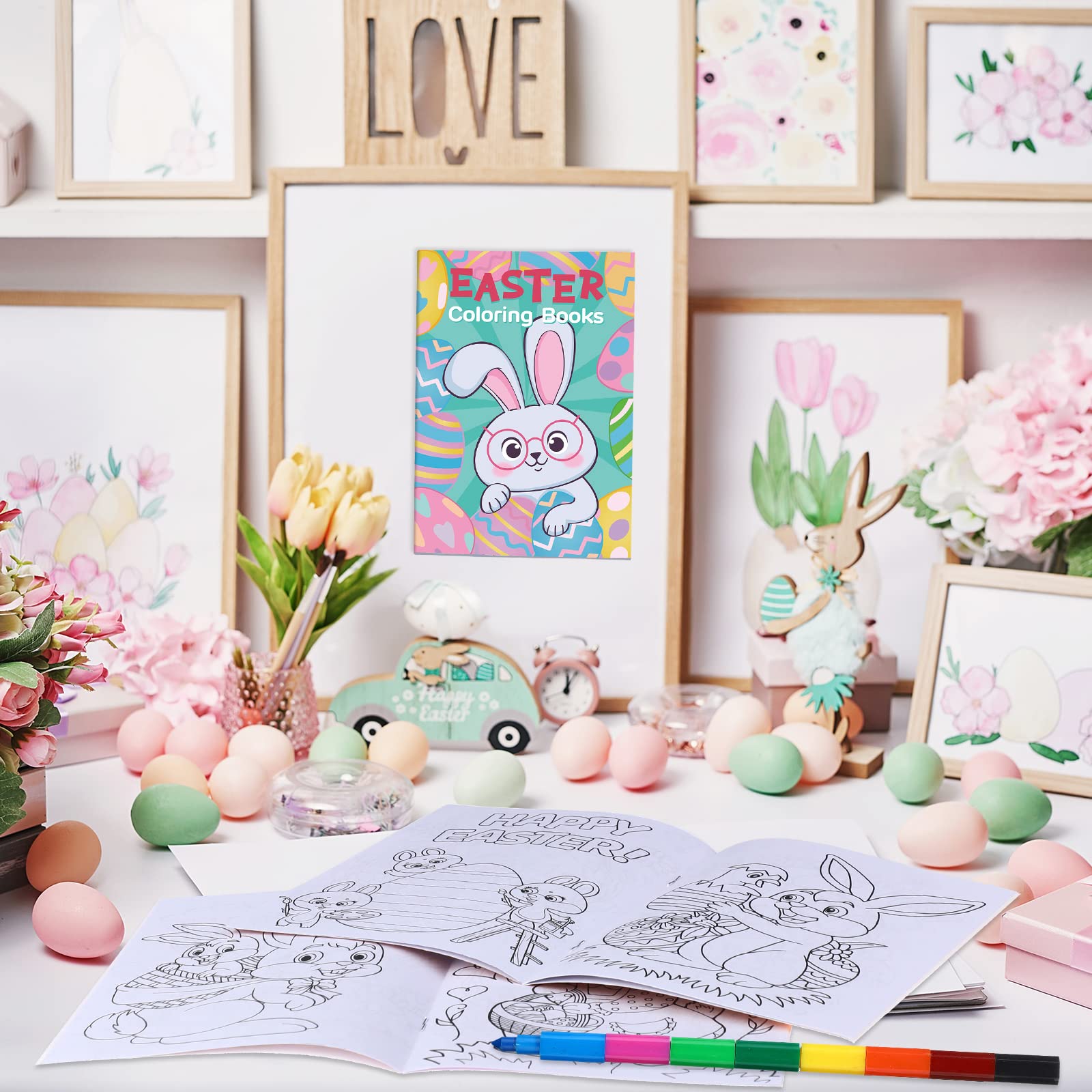 24-Pack Easter Coloring Books with 24 Stacking Crayons - Kids Easter Party Favors, Holiday Activity Books & Classroom Supplies - Perfect for Easter Egg Basket Stuffers, School Activities & Rainbow Art Projects