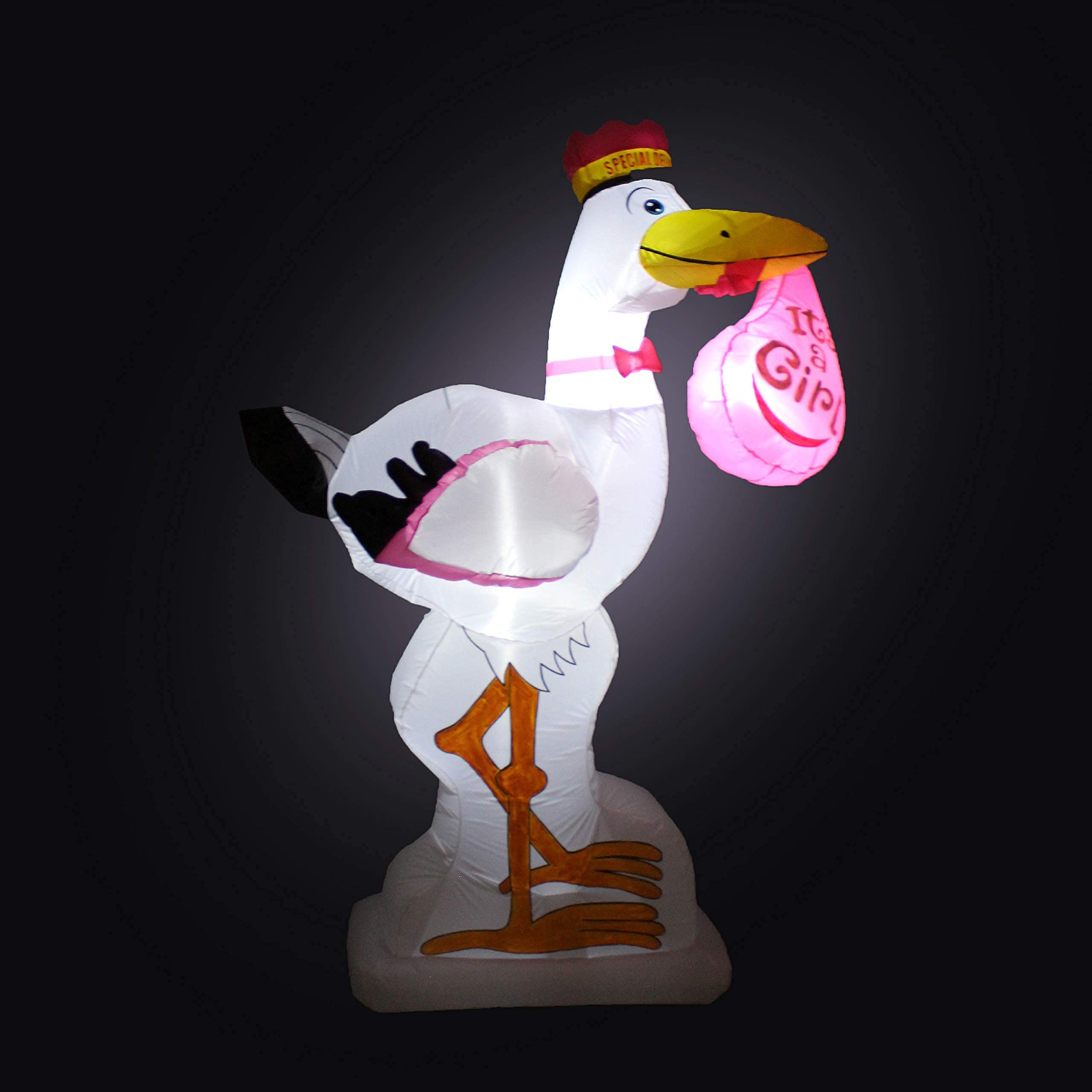 6ft Tall Inflatable Pink Stork & Happy Birthday Cake Decorations Bundle - It's a Girl Baby Shower & Birthday Party Supplies with LED Lights | Perfect for Outdoor Celebrations, Gender Reveals & Backyard Events
