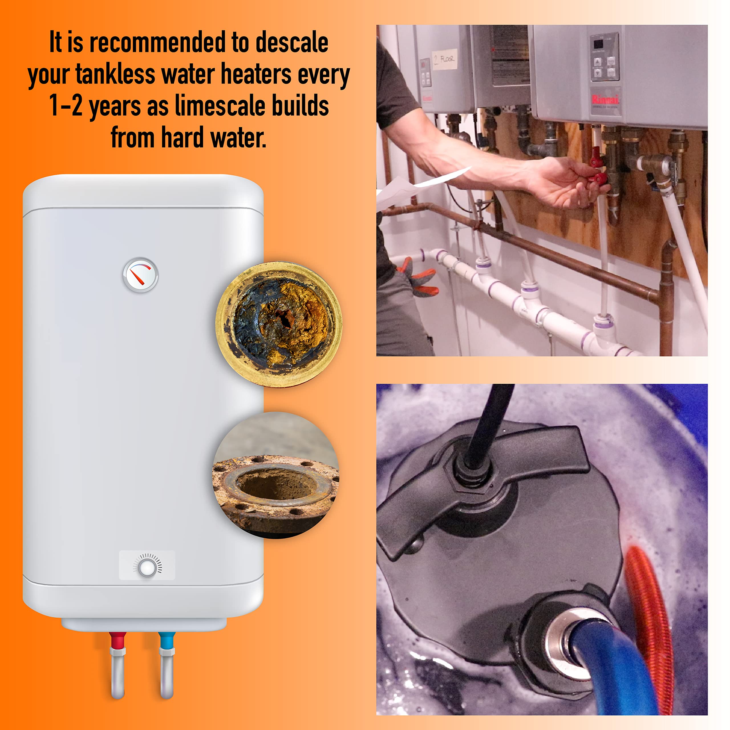 Tankless Water Heater Flush Kit with 1/6 HP Pump & Descaler - DrainX Professional Descaling System for Home Maintenance | Perfect for RV, Residential & Commercial Use