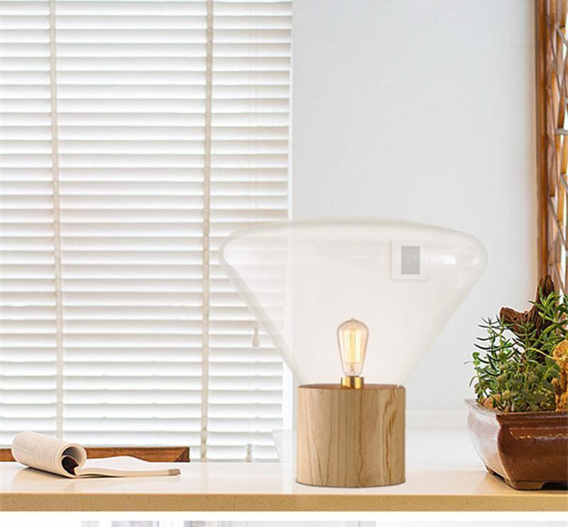 Modern Wood Table Lamp - Handcrafted Solid Oak Nightstand Light for Bedroom, Living Room & Office - Warm White LED Bulb Included for Cozy Ambience