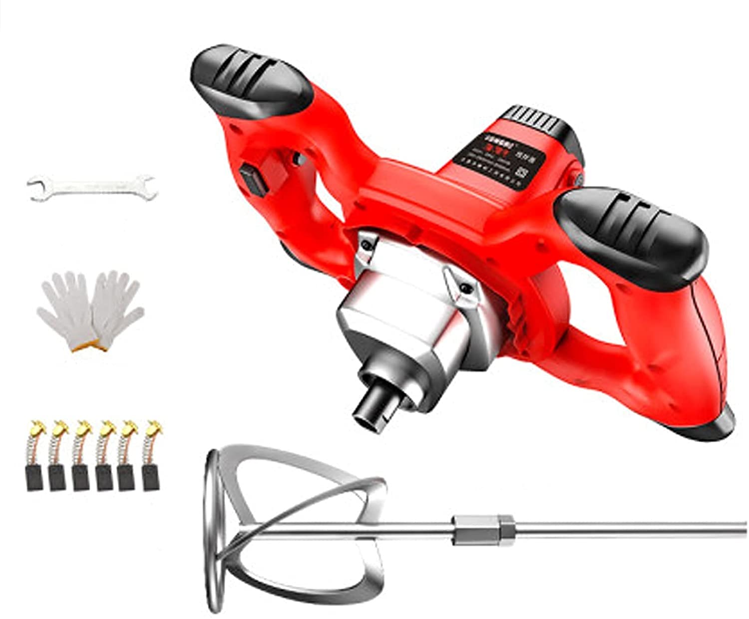 2400W Heavy Duty Cement Mixer with Pure Copper Motor - Red Paddle Mixer for Plaster, Paint, Mortar & Feed Mixing - Ideal for Construction, DIY Projects & Farm Use