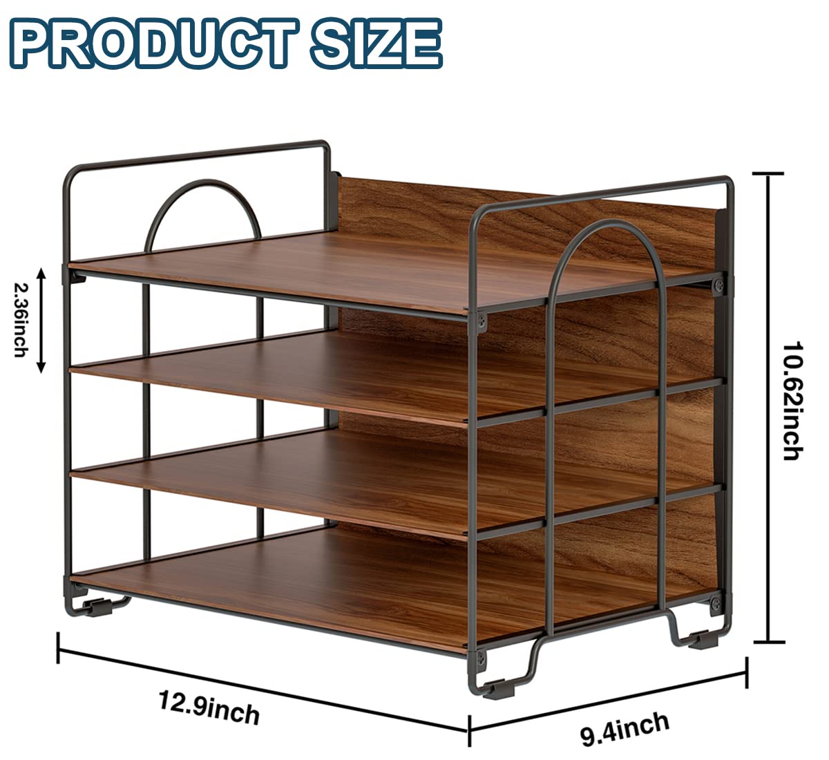 LUCYCAZ 4-Tier Wood and Metal Paper Organizer for Desk - Black File Tray for Office, Home & School Use - Perfect for Bills, Documents, Notebooks and Mail Organization