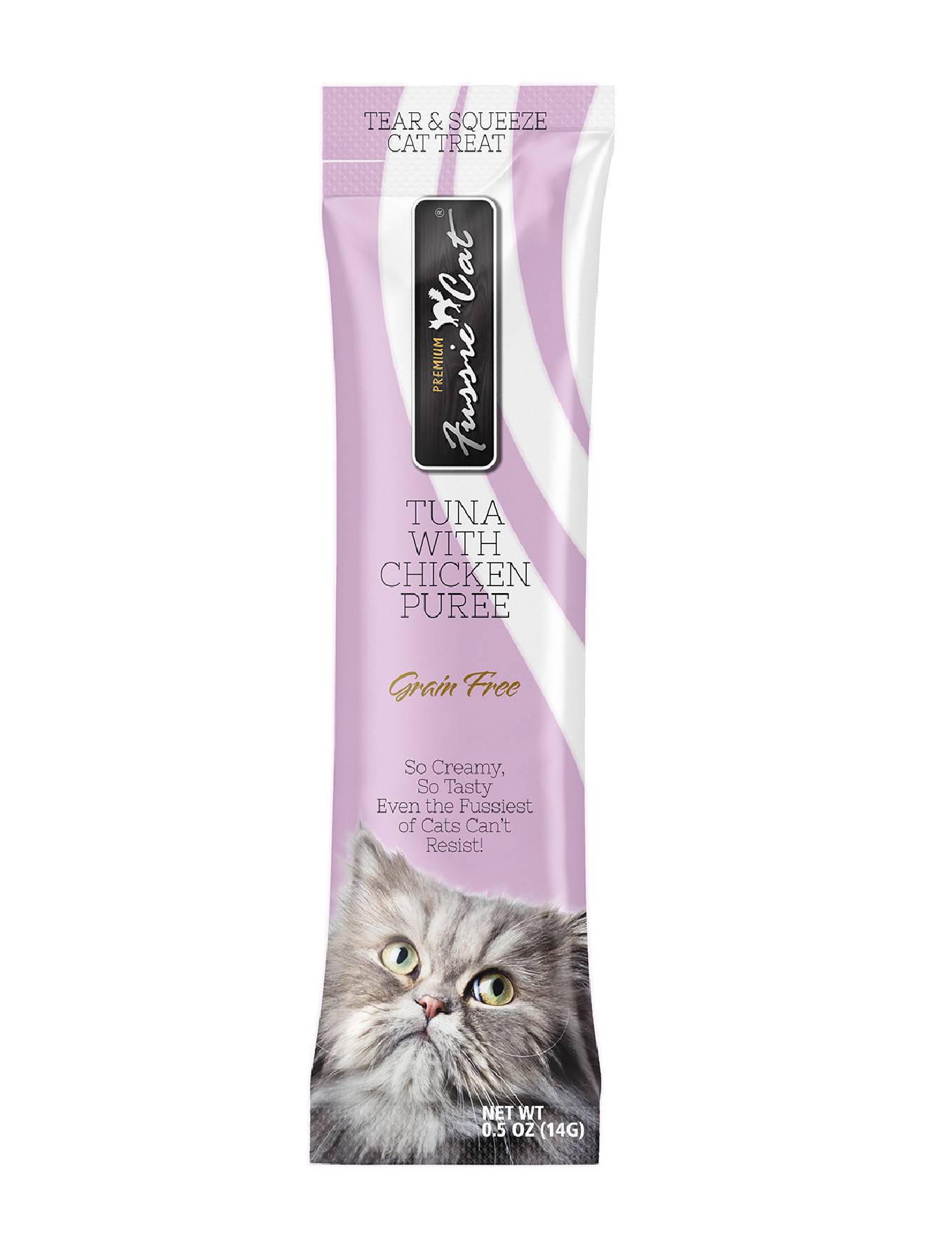 Premium Fussie Cat Puree Tuna & Chicken Cat Treat - 14g x 4 Pack | Grain-Free Wet Cat Food Topper | Perfect for Picky Eaters & Senior Cats | Use as Reward, Training, or Mealtime Enhancer