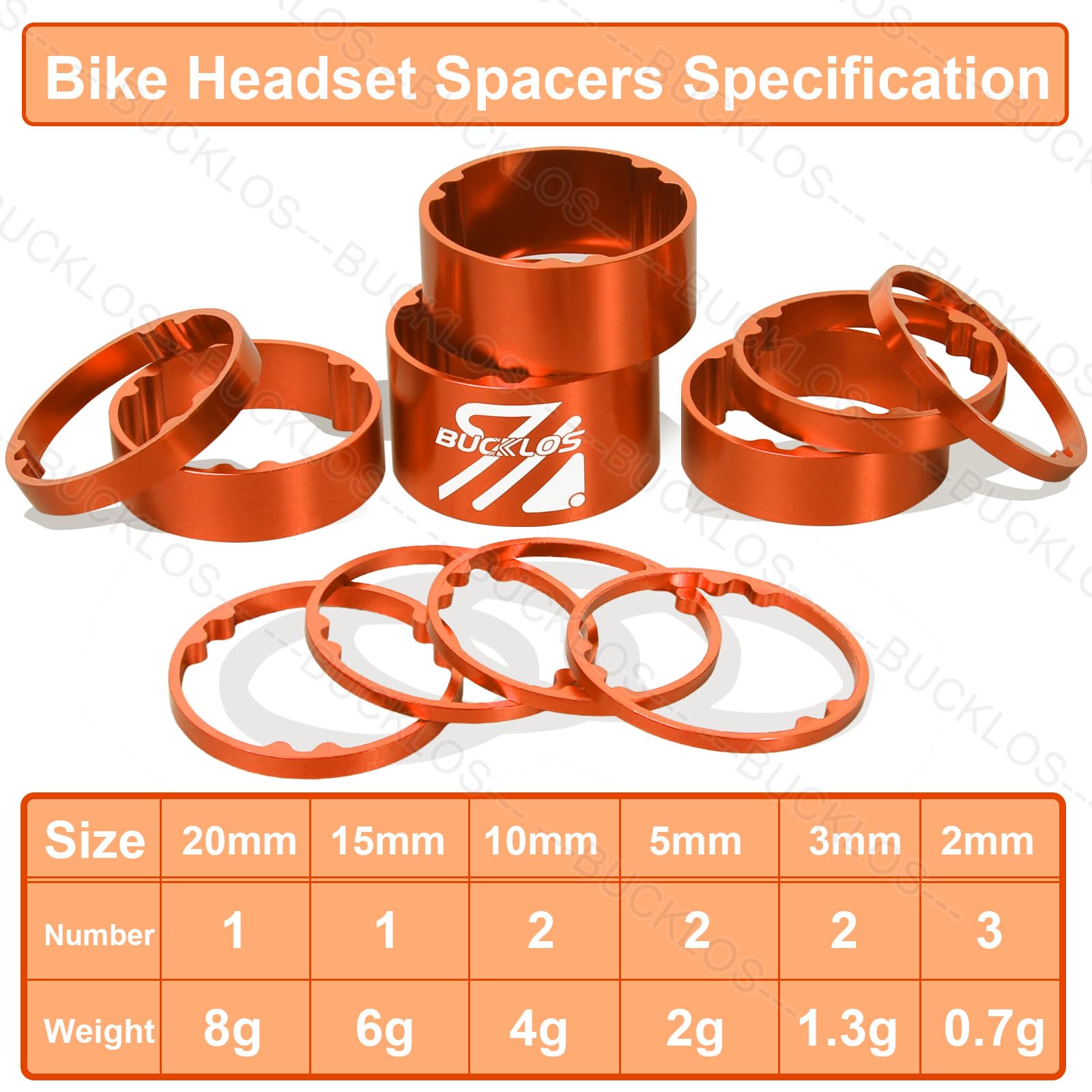 BUCKLOS 11PCS Aluminum Carbon Fiber Headset Spacer Kit for Bike 1-1/8