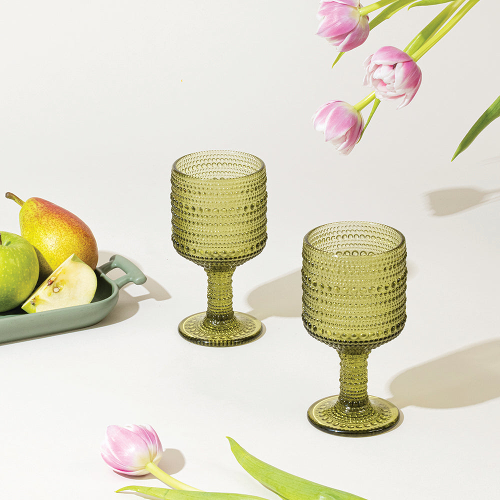 Premium Miami Green Handmade Drinking Glasses - Set of 2, Eco-Friendly Artisan Crafted Tumblers for Cocktails, Iced Coffee & Home Decor
