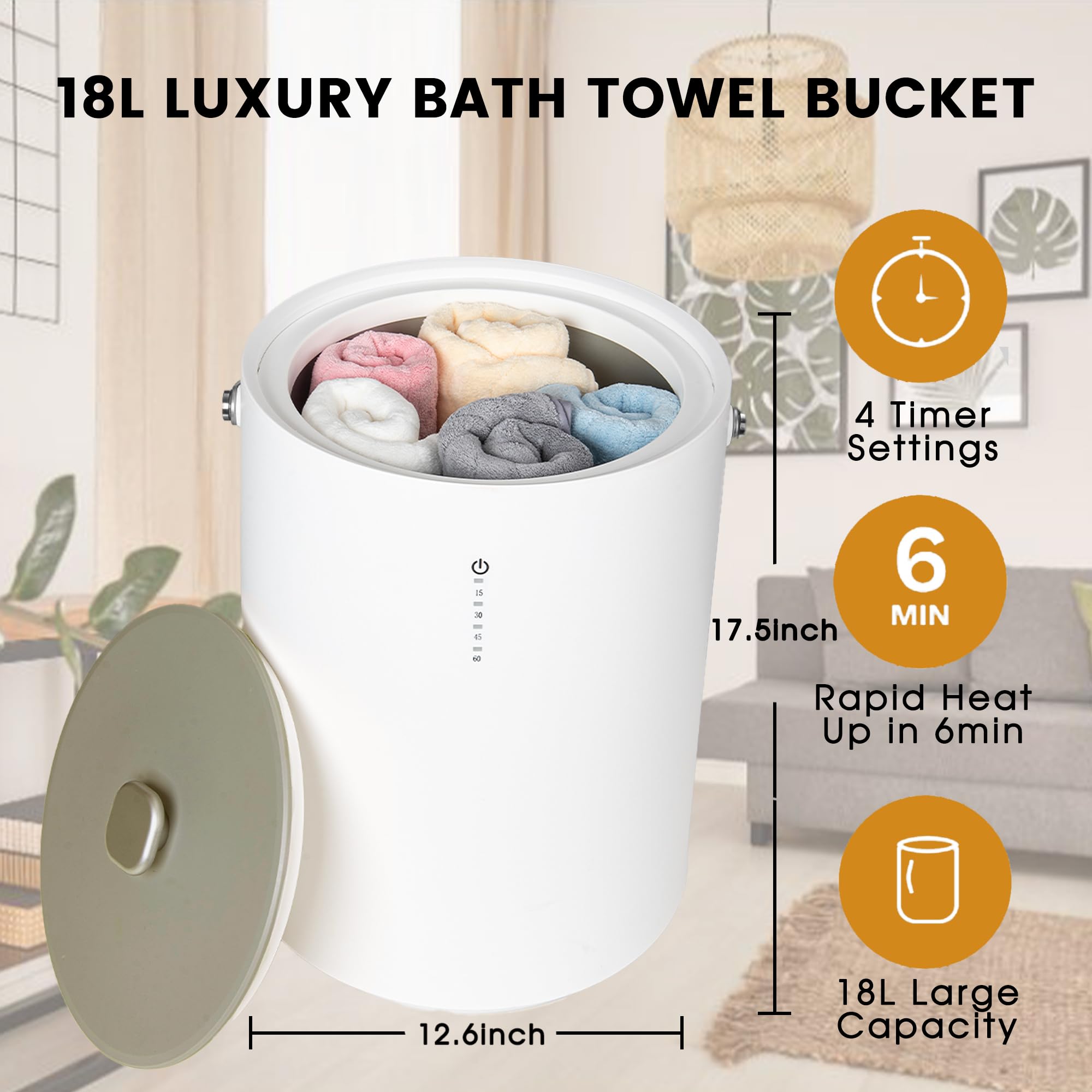 Portable Electric Towel Warmer for Bathroom - Fast Heating Towel Bucket with 4 Timer Settings & Auto Shut Off - Perfect for Warming Towels, Blankets & Pajamas - Ideal for Spa, Baby Care & Winter Use (Beige)