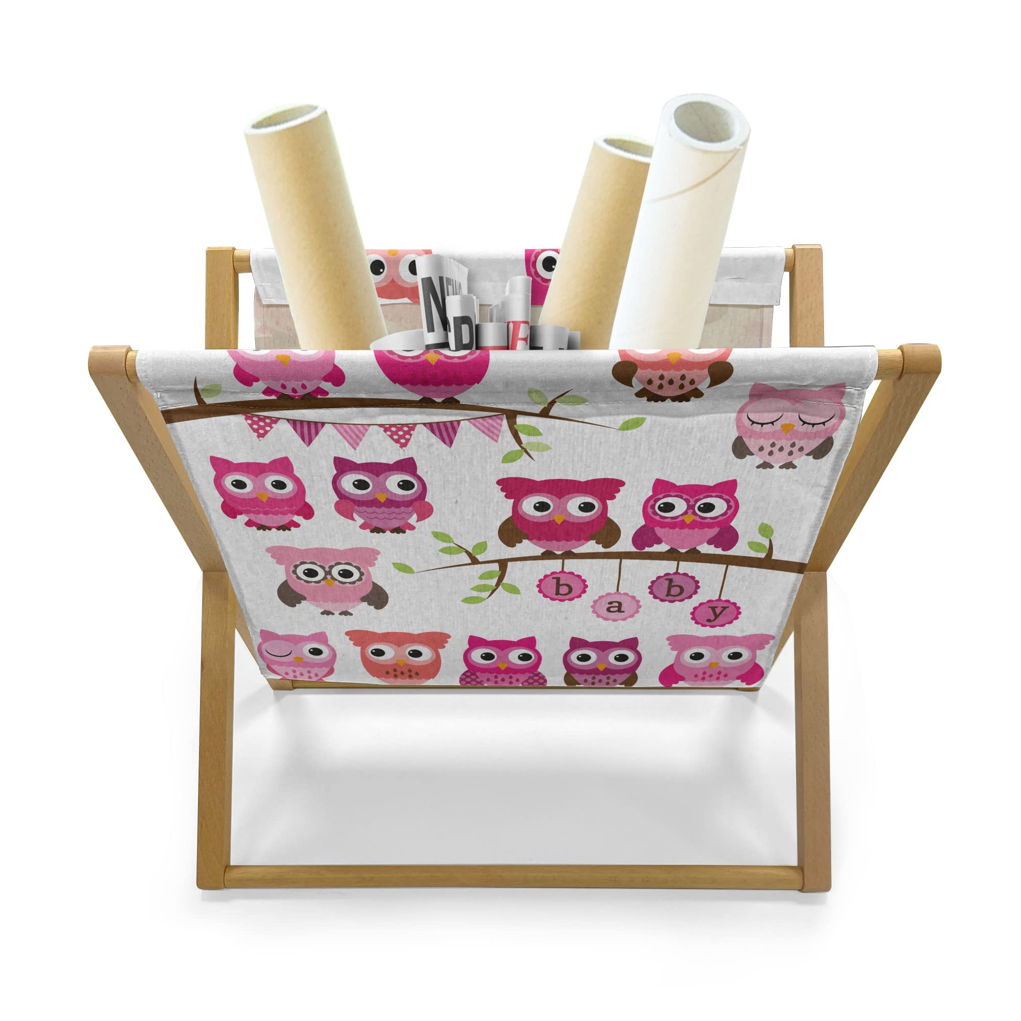 Ambesonne Cartoon Magazine and Book Holder - Owl and Branch Themed Floor Rack Organizer for Office, Home & School - 22