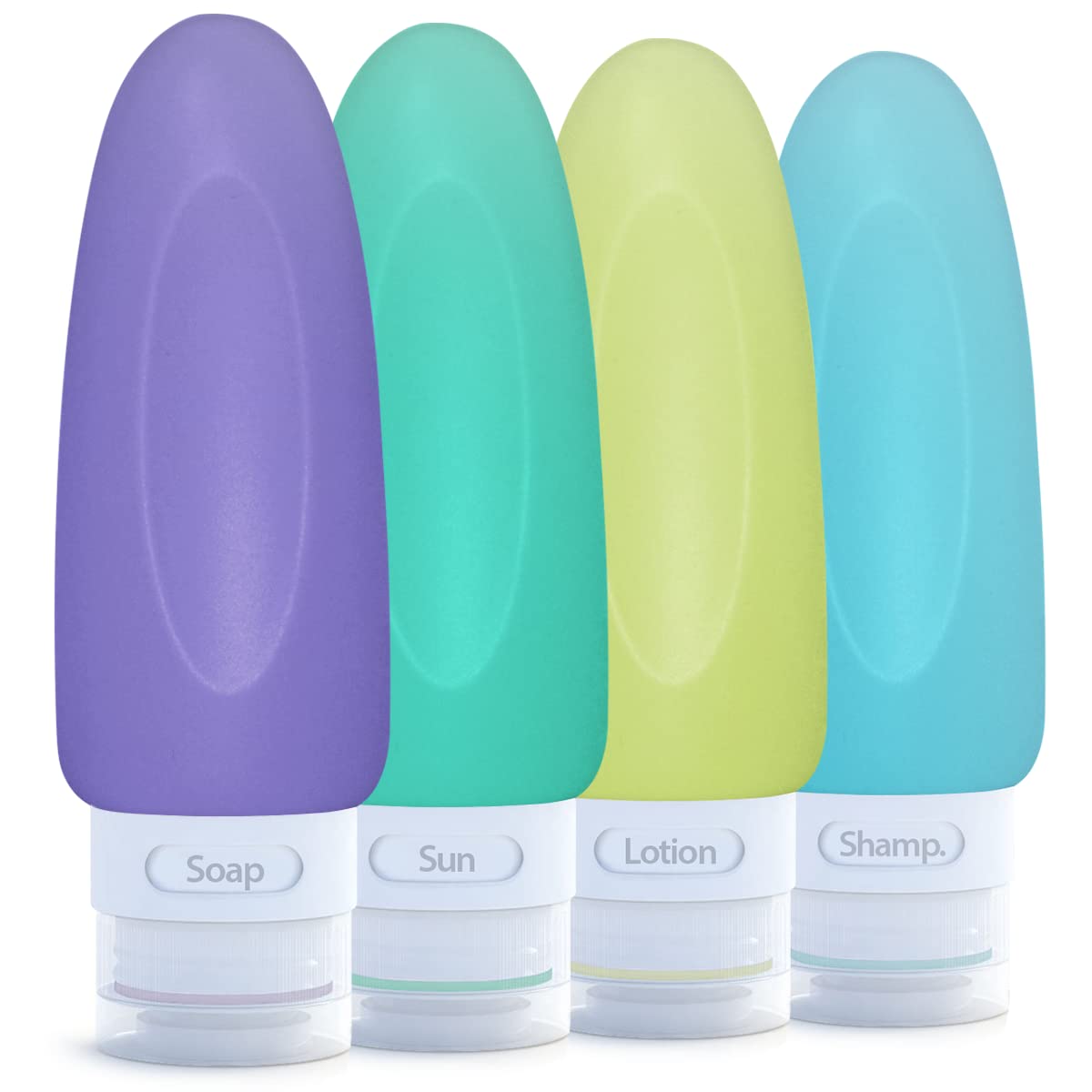 Dot&Dot Leak Proof Travel Bottles 4-Pack - 3oz TSA Approved Silicone Toiletry Containers for Shampoo, Conditioner & Liquids - Perfect for Air Travel, Gym & Vacation Essentials